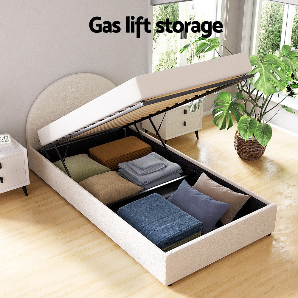 Artiss Bed Frame Gas Lift Strorage Beds Base Platform Boucle Fabric King Single ELLA Bedworld