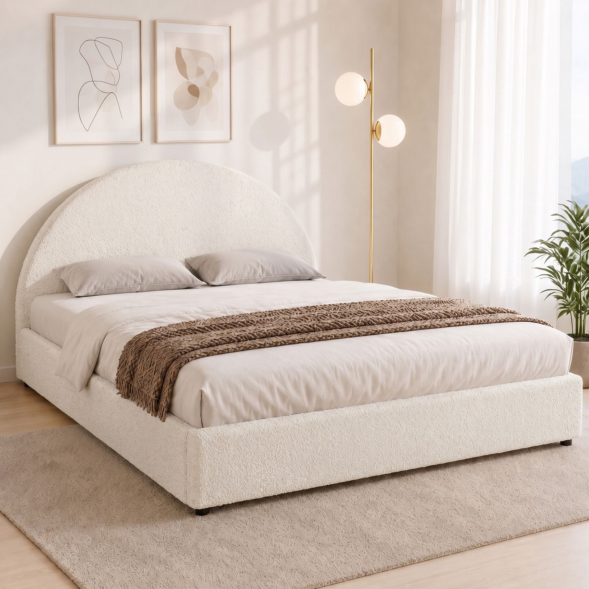 Artiss Bed Frame Gas Lift Strorage Beds Base Platform Boucle Fabric Queen ELLA Bedworld
