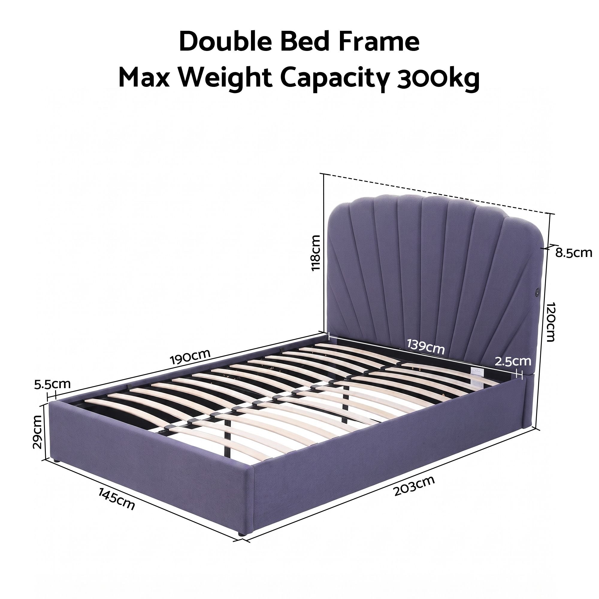 Artiss Double Bed Frame with Lift Up Storage and USB Ports Grey Bedworld
