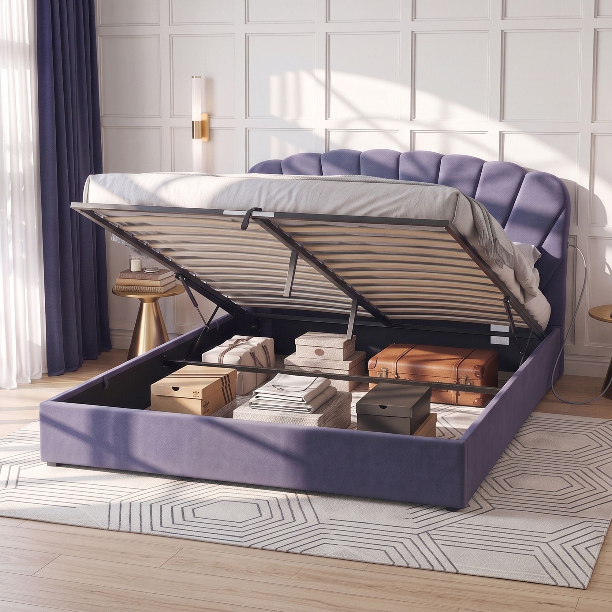Artiss King Bed Frame with Lift Up Storage and USB Ports Grey Bedworld