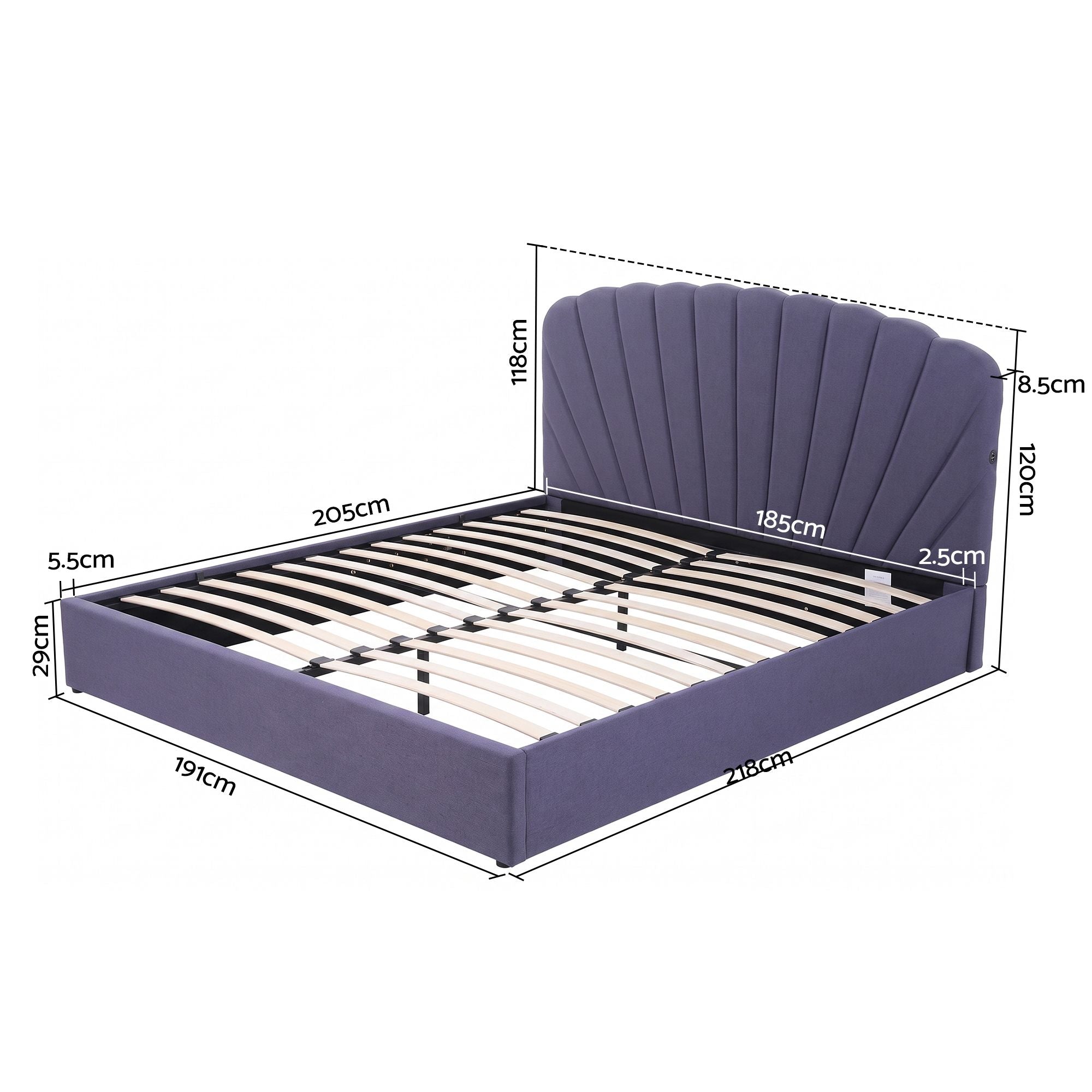 Artiss King Bed Frame with Lift Up Storage and USB Ports Grey Bedworld