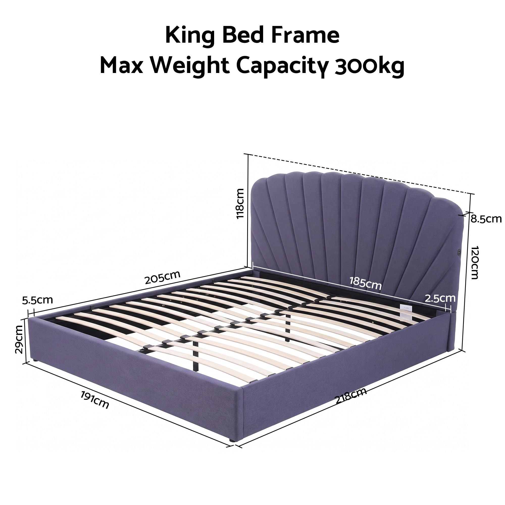 Artiss King Bed Frame with Lift Up Storage and USB Ports Grey Bedworld