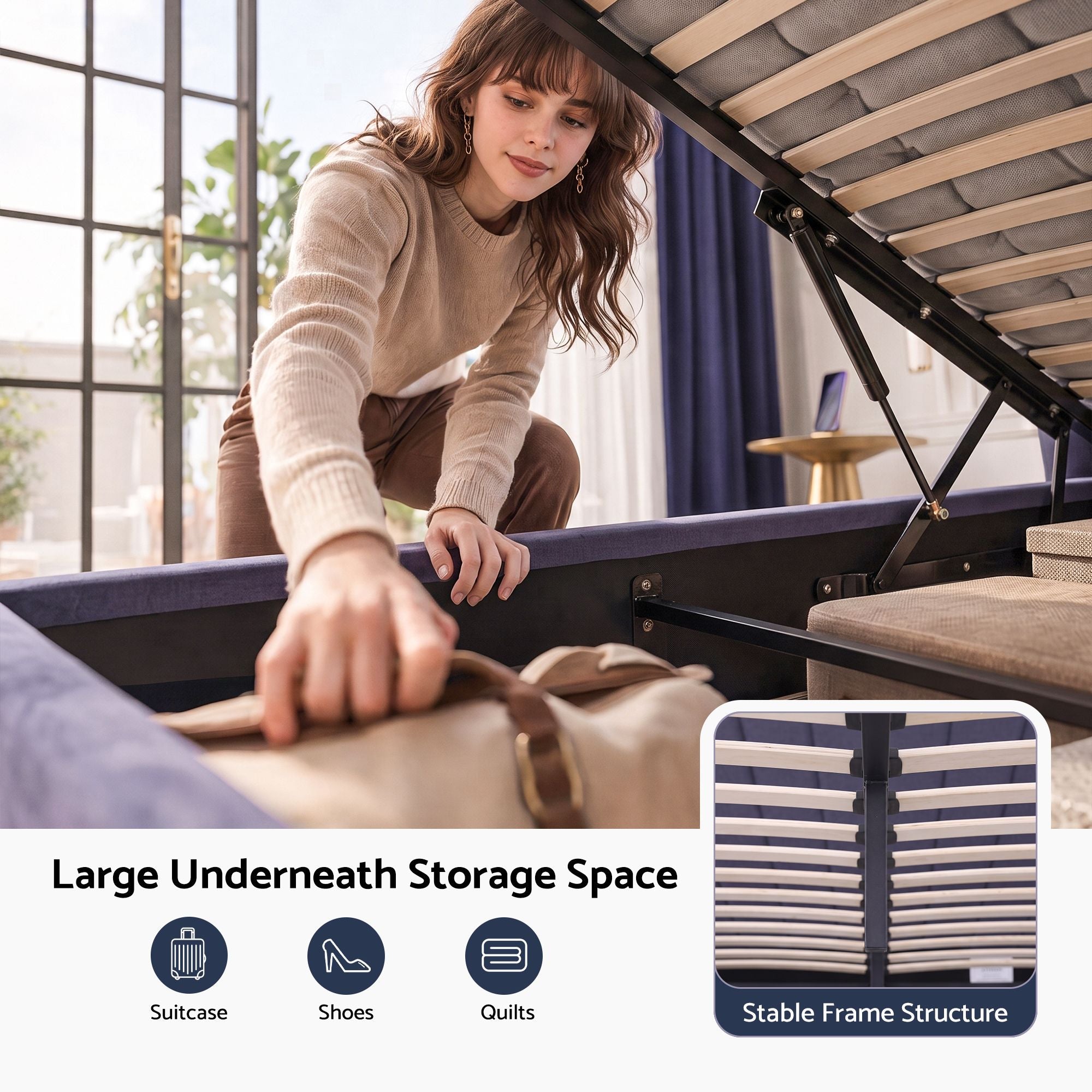 Artiss King Bed Frame with Lift Up Storage and USB Ports Grey Bedworld