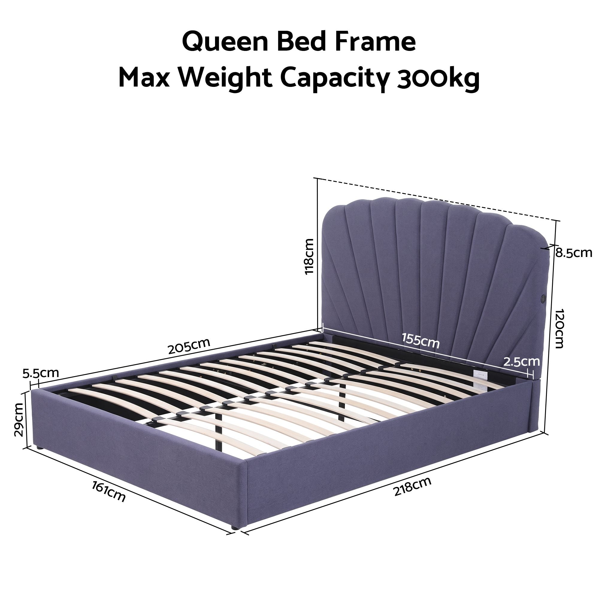 Artiss Queen Bed Frame with Lift Up Storage and USB Ports Grey Bedworld