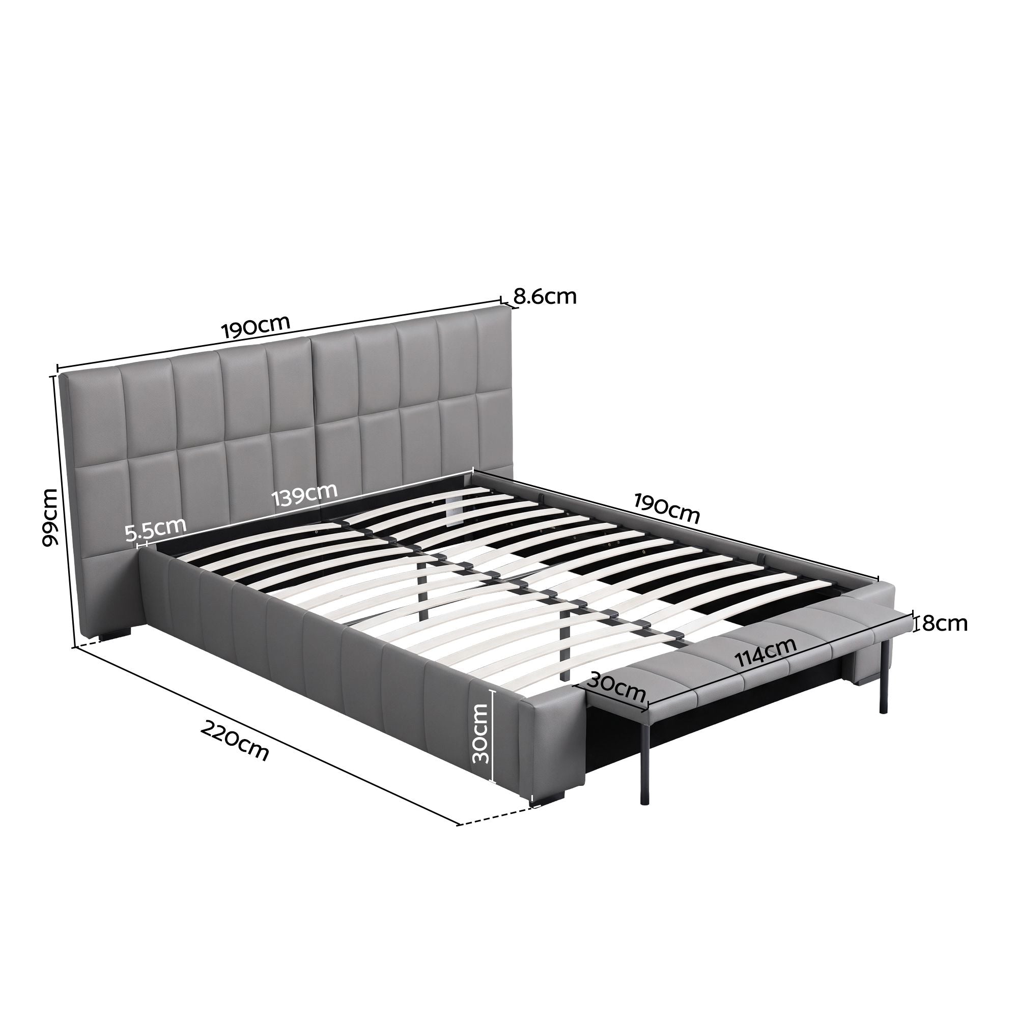 Artiss Double Size Upholstered Gas Lift Bed Frame with Foldable Bench PVC Leather Platform Bed with Storage Bedworld