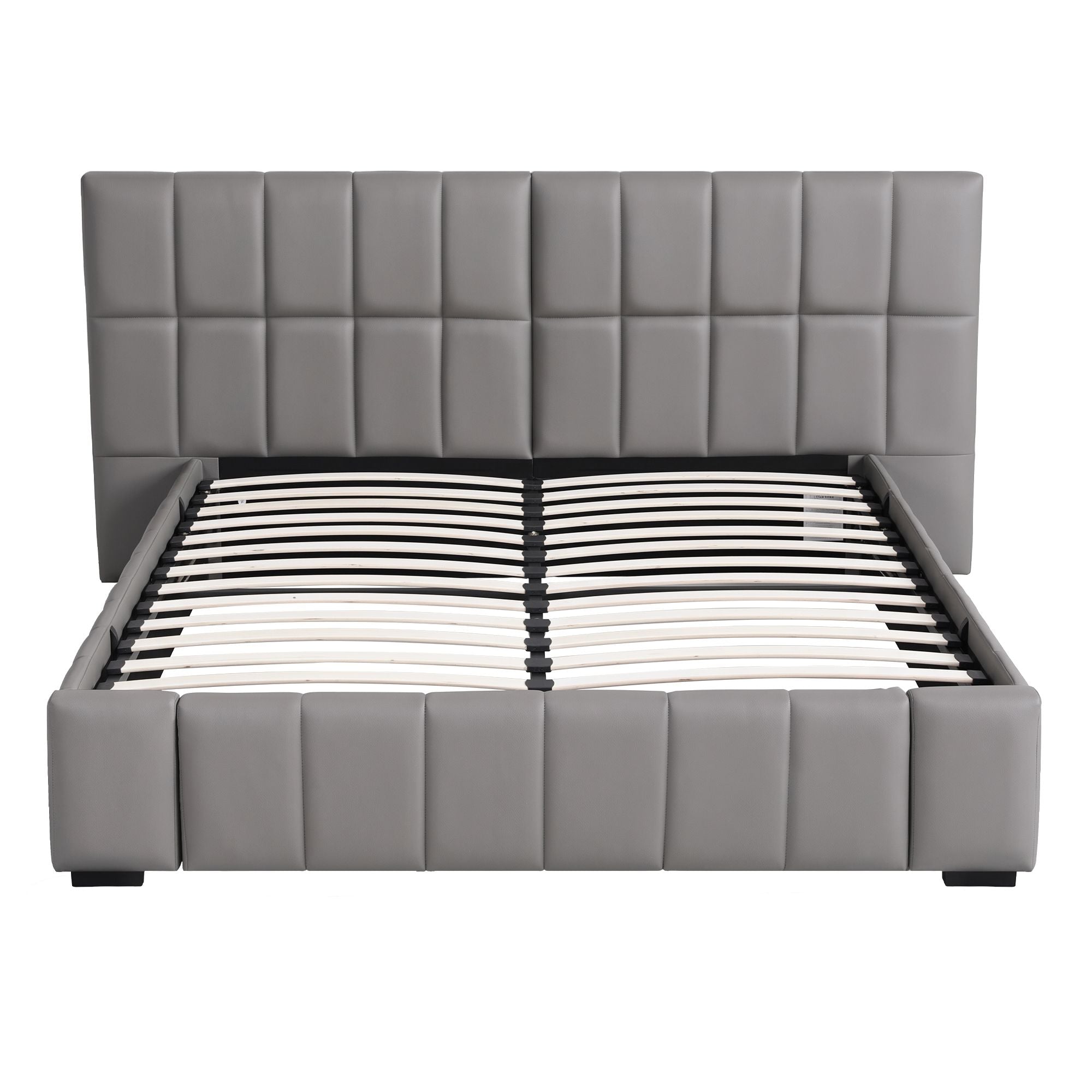 Artiss Double Size Upholstered Gas Lift Bed Frame with Foldable Bench PVC Leather Platform Bed with Storage Bedworld