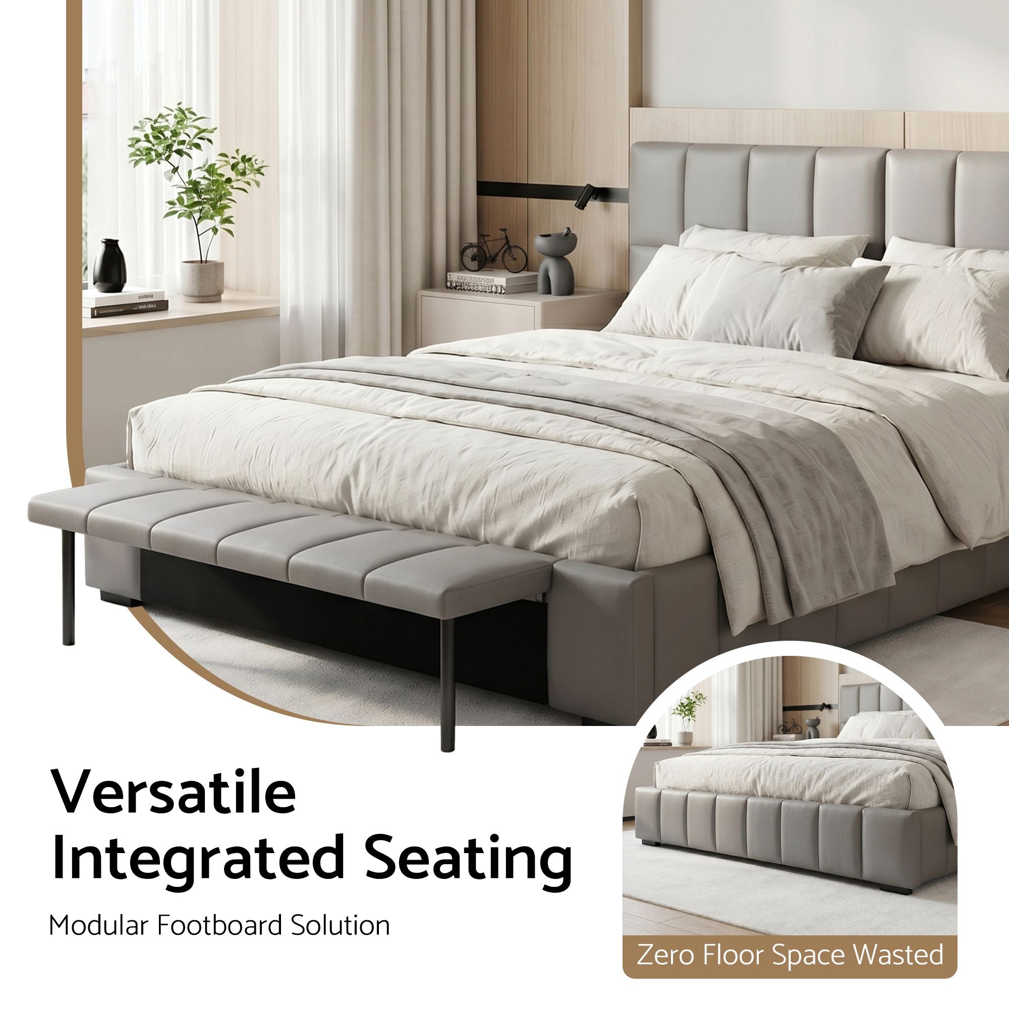 Artiss Double Size Upholstered Gas Lift Bed Frame with Foldable Bench PVC Leather Platform Bed with Storage Bedworld