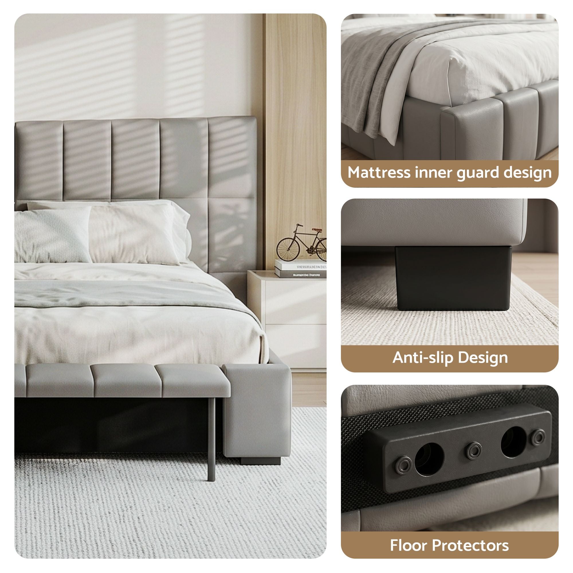 Artiss Double Size Upholstered Gas Lift Bed Frame with Foldable Bench PVC Leather Platform Bed with Storage Bedworld