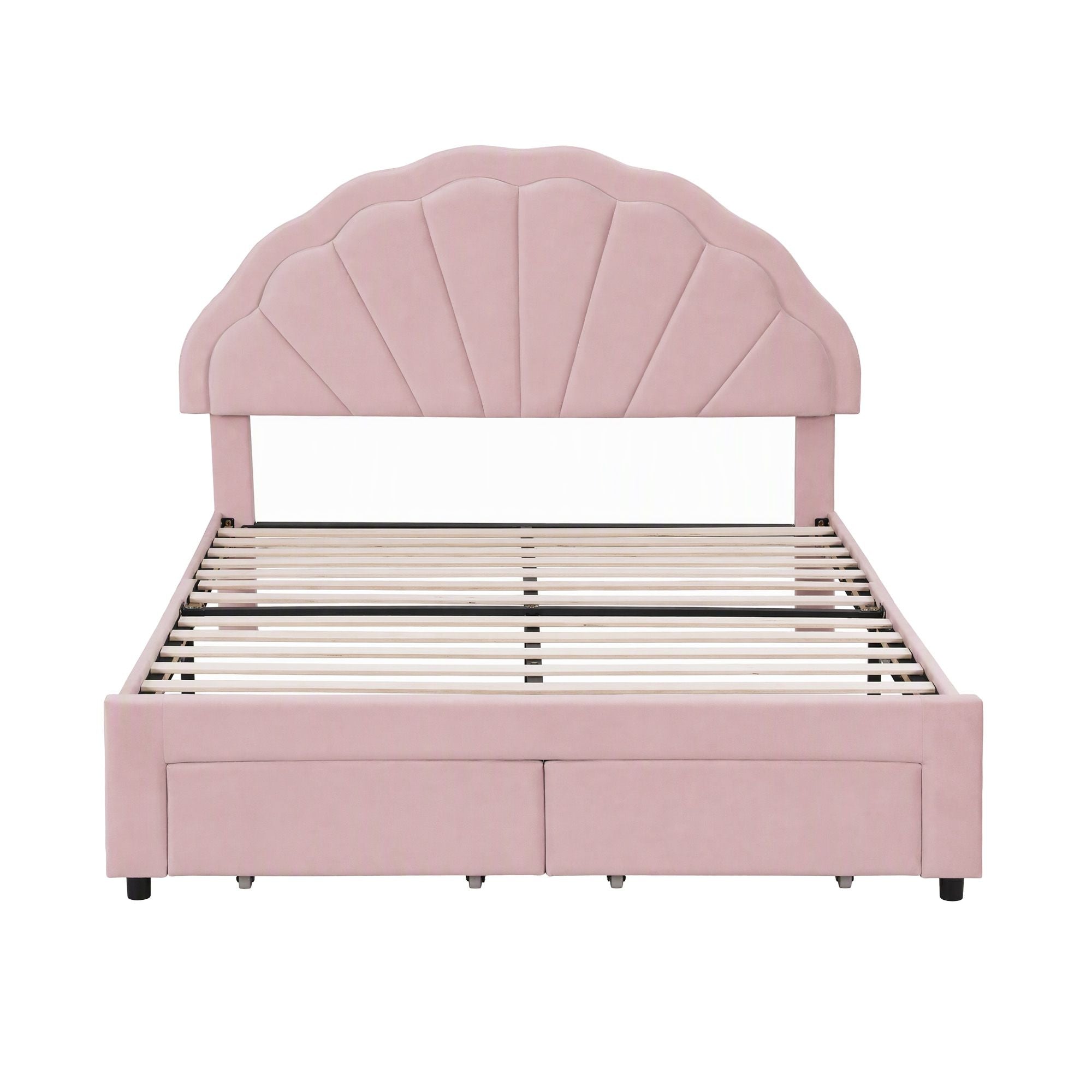 Artiss Double Bed Frame with 2 Storage Drawers Upholstered Velvet Platform Bed LED Headboard Pink Bedworld