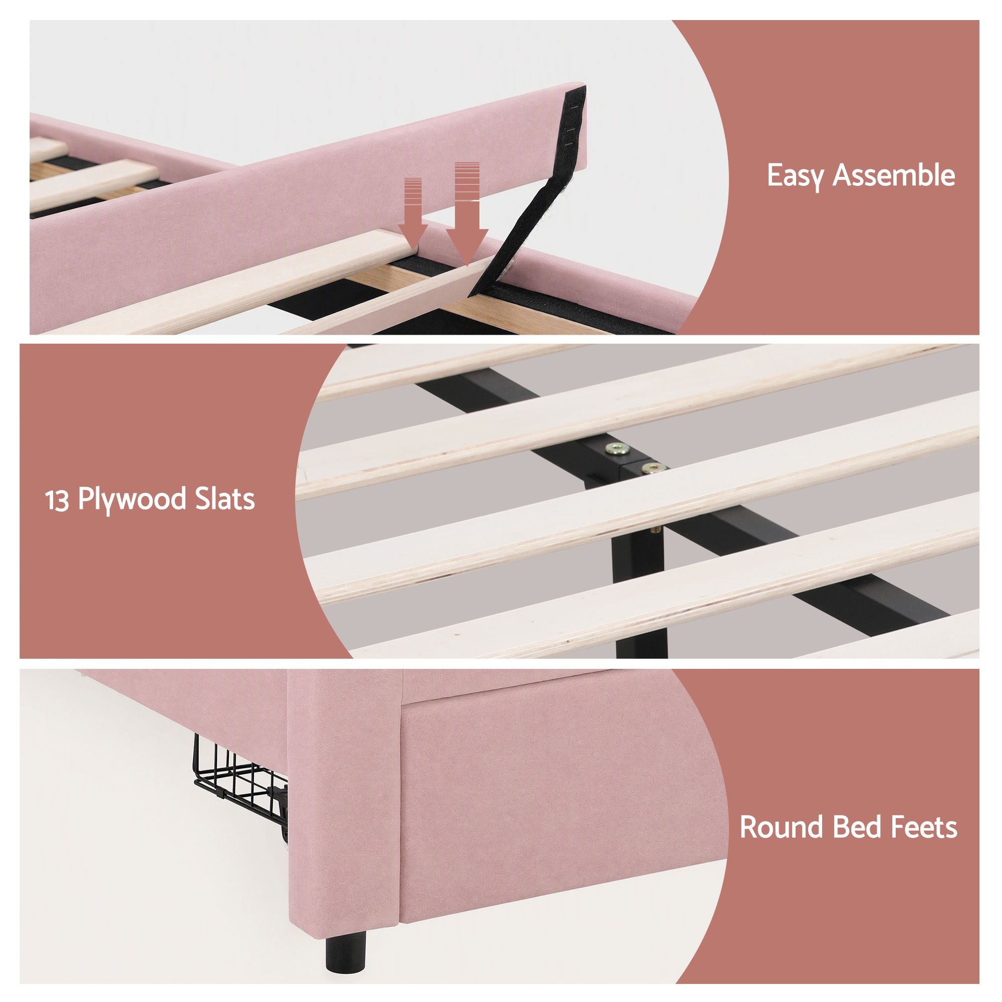 Artiss Double Bed Frame with 2 Storage Drawers Upholstered Velvet Platform Bed LED Headboard Pink Bedworld