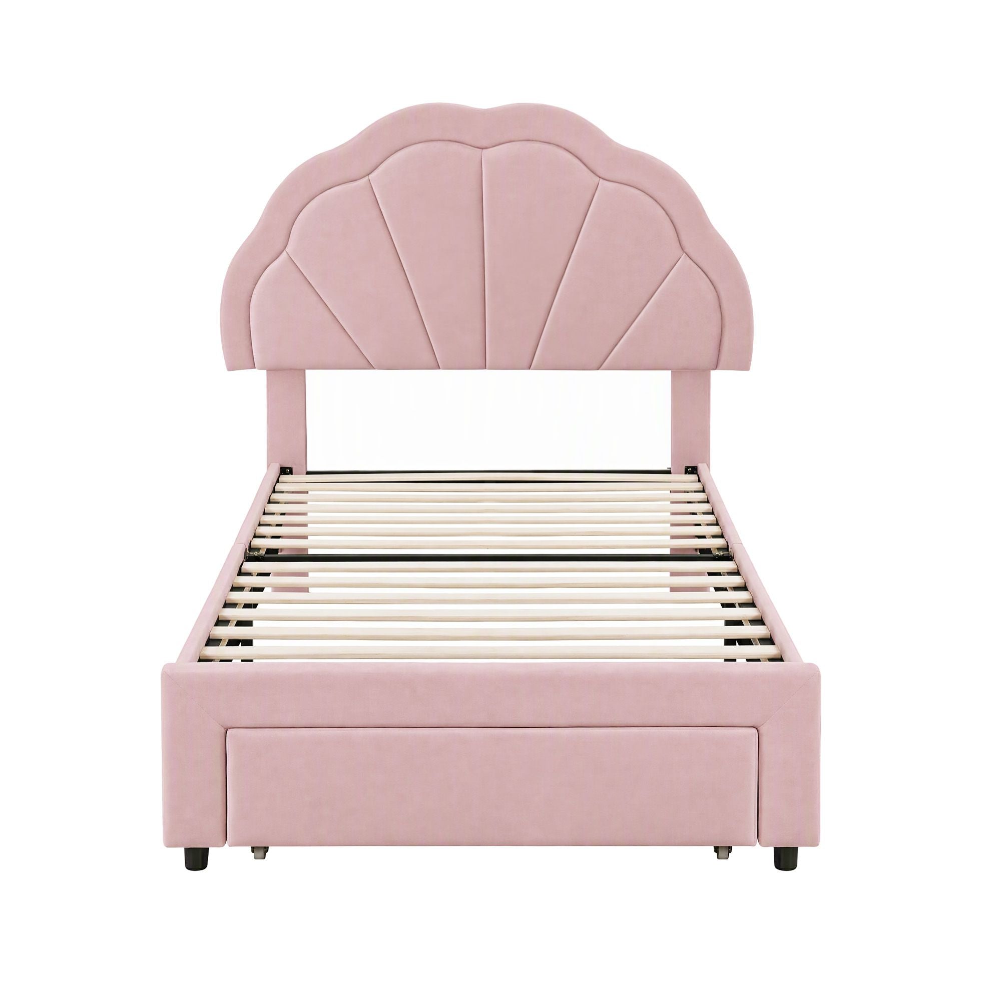 Artiss King Single Bed Frame with 1 Storage Drawers Upholstered Velvet Platform Bed LED Headboard Pink Bedworld