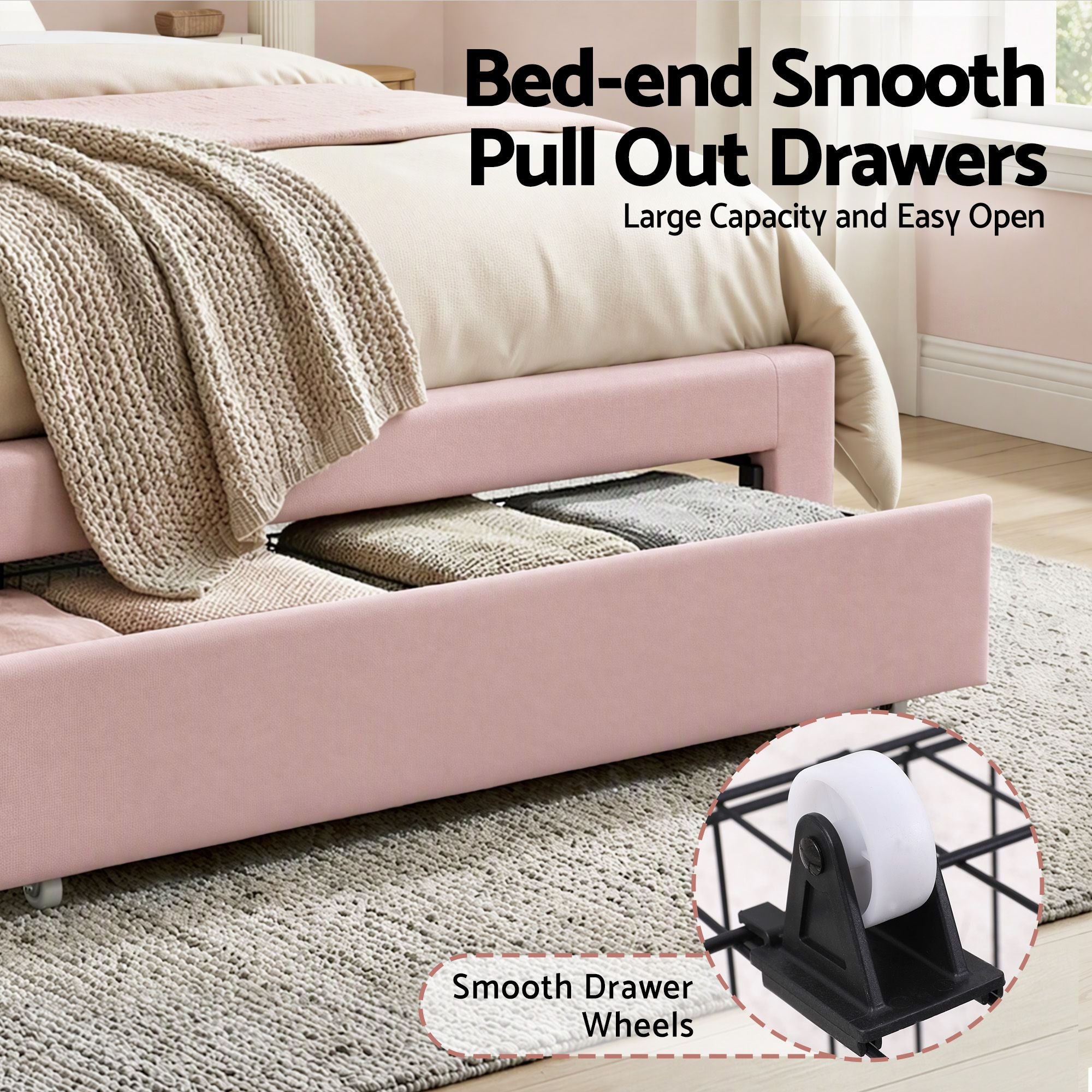 Artiss King Single Bed Frame with 1 Storage Drawers Upholstered Velvet Platform Bed LED Headboard Pink Bedworld