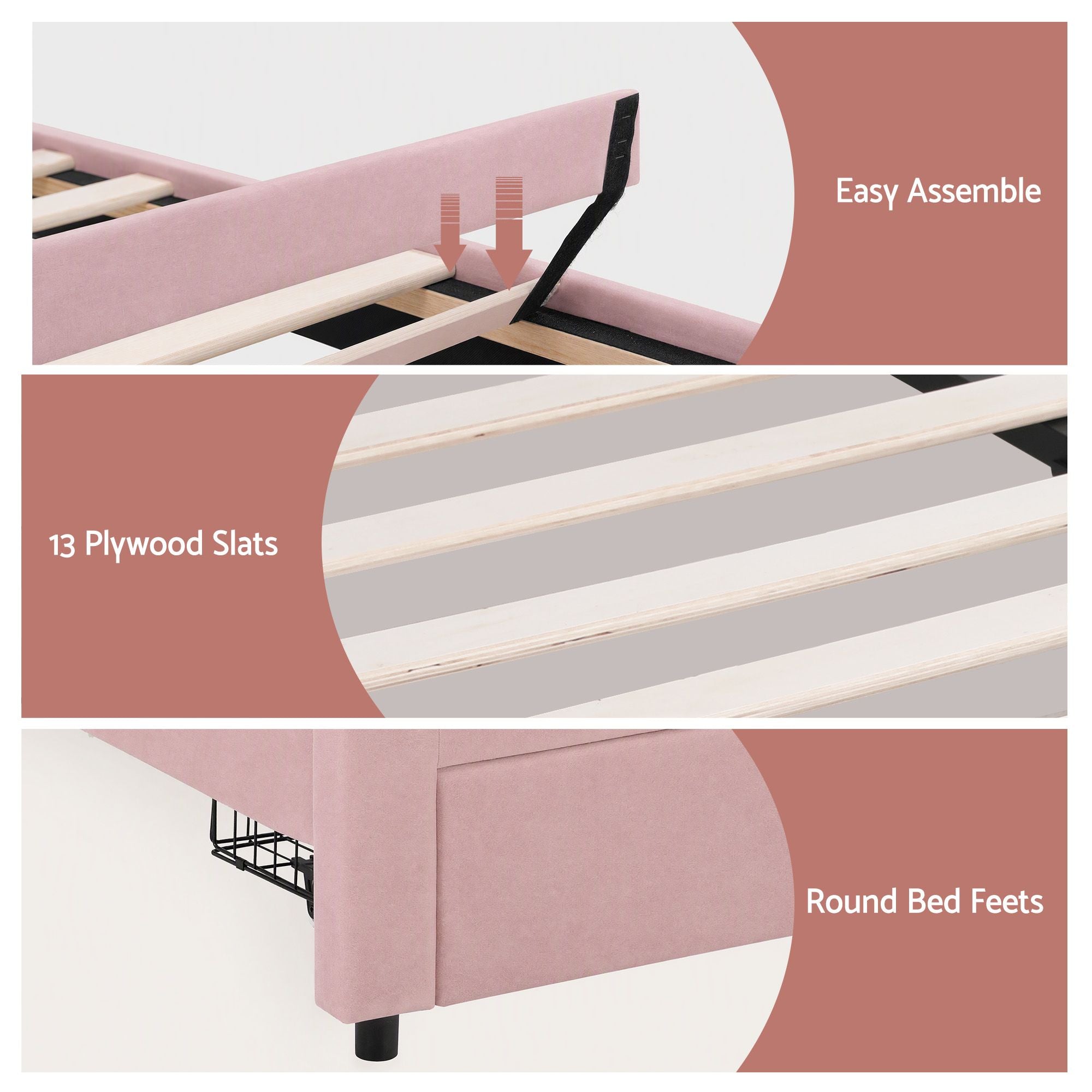 Artiss King Single Bed Frame with 1 Storage Drawers Upholstered Velvet Platform Bed LED Headboard Pink Bedworld