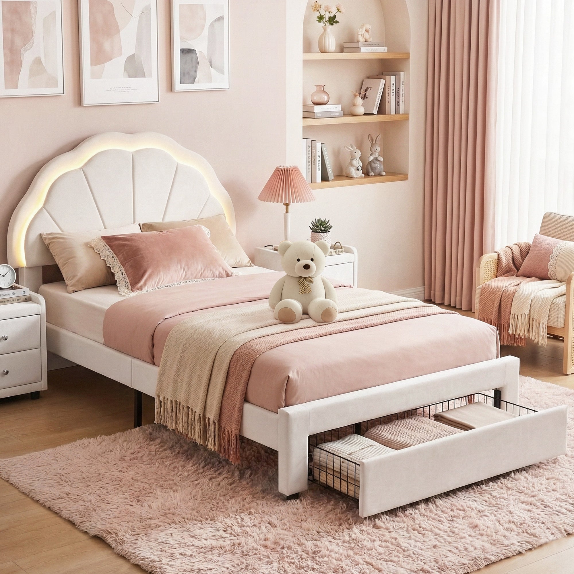 Artiss King Single Bed Frame with Storage Drawer Upholstered Velvet Platform Bed LED Headboard Bedworld