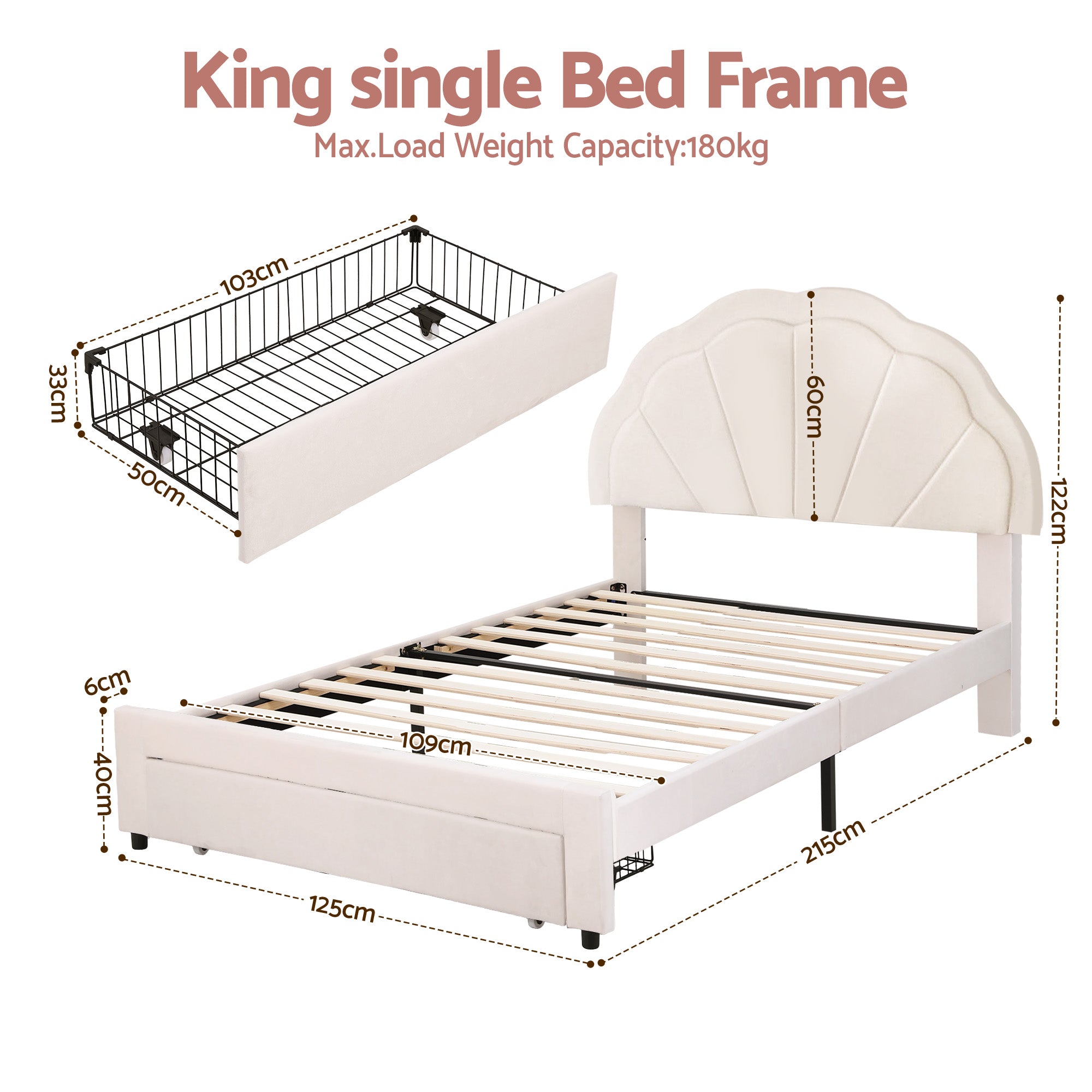Artiss King Single Bed Frame with Storage Drawer Upholstered Velvet Platform Bed LED Headboard Bedworld