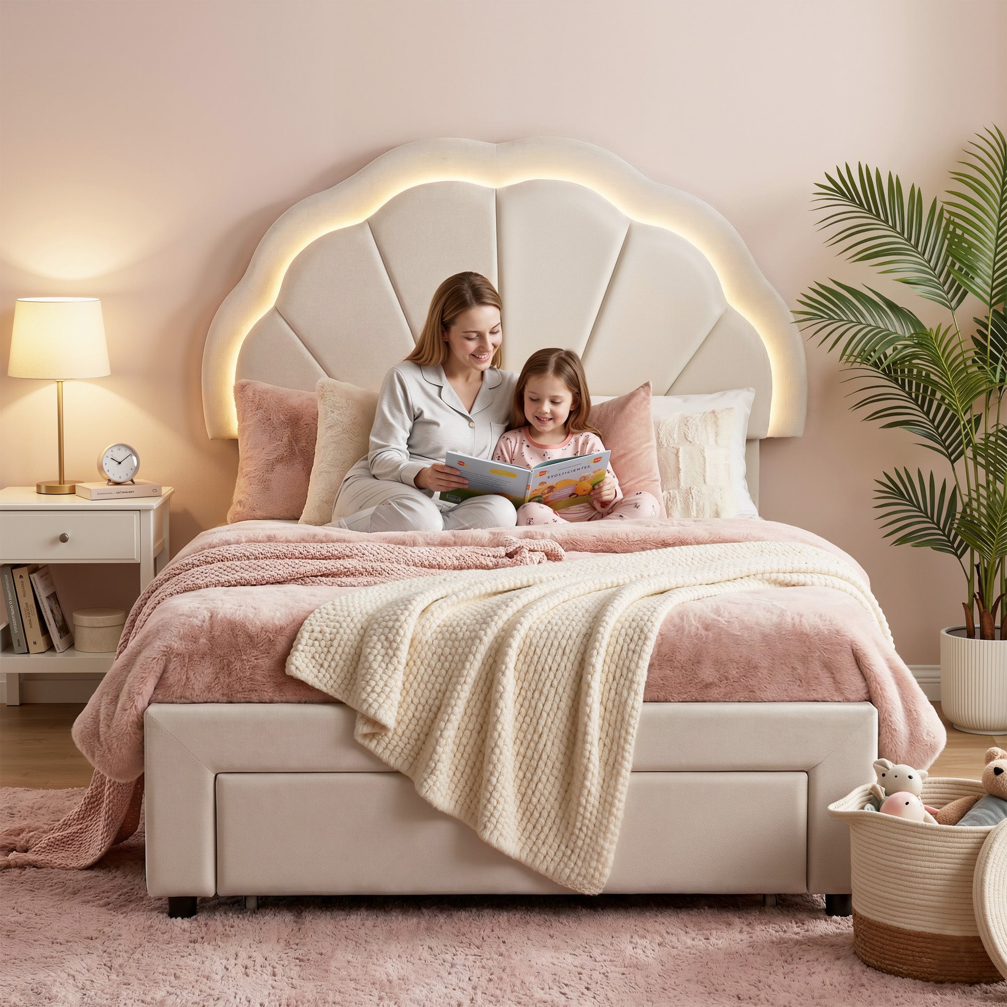 Artiss King Single Bed Frame with Storage Drawer Upholstered Velvet Platform Bed LED Headboard Bedworld