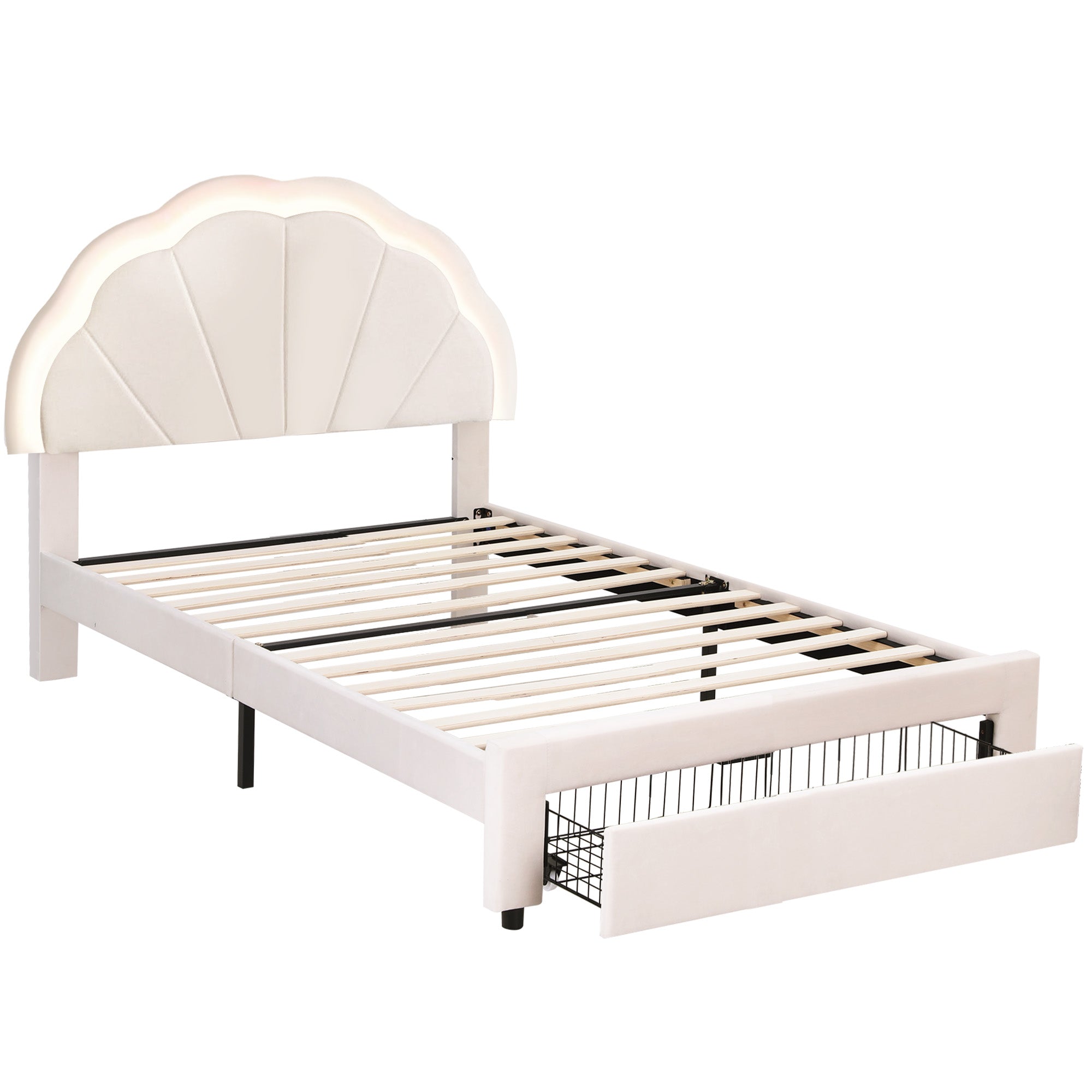 Artiss King Single Bed Frame with Storage Drawer Upholstered Velvet Platform Bed LED Headboard Bedworld