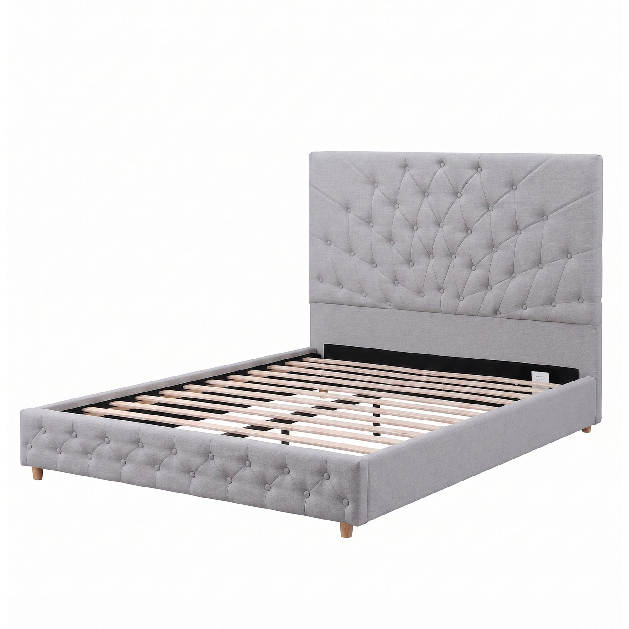 Artiss Double Bed Frame with Tufted Headboard and Plywood Slats Grey Bedworld