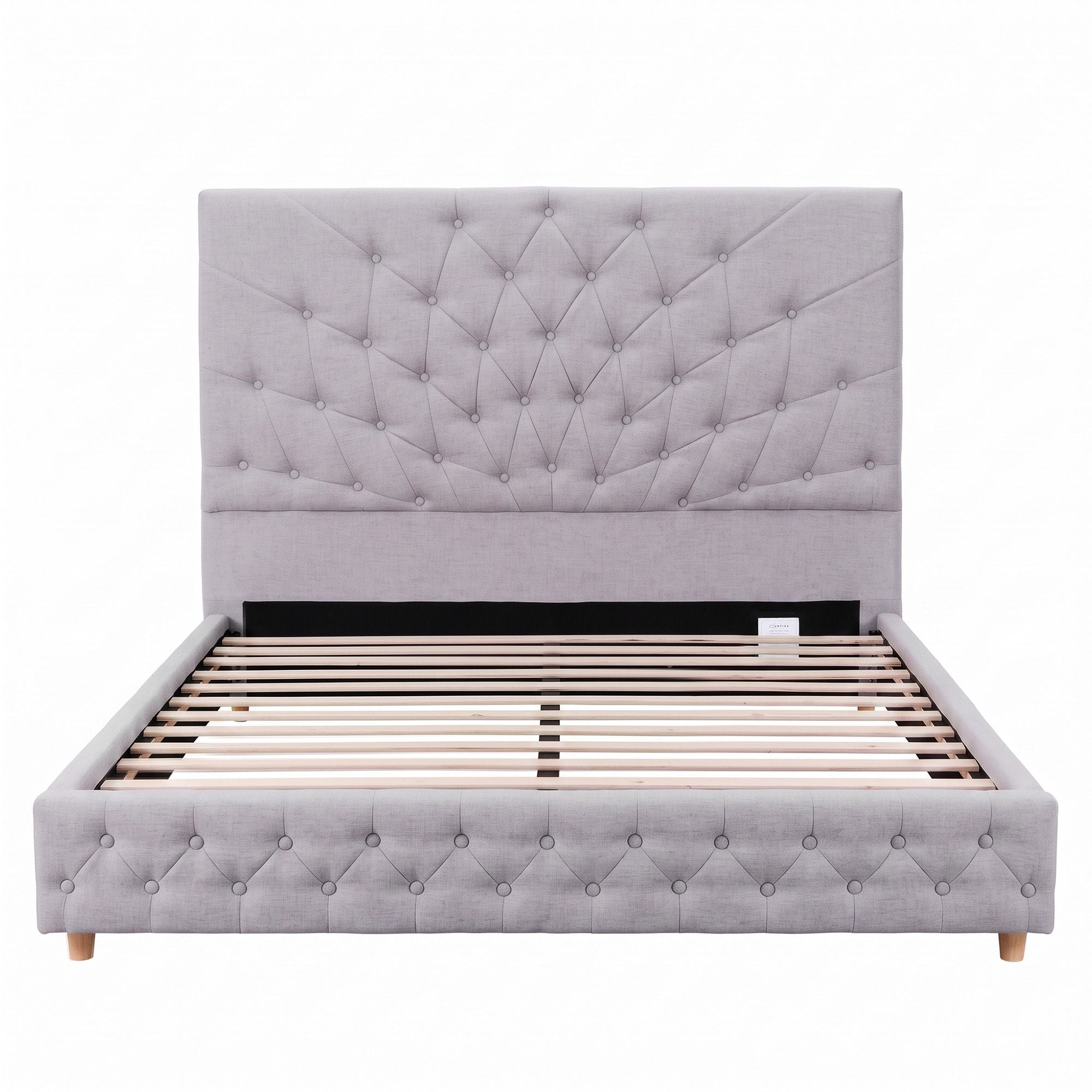 Artiss Double Bed Frame with Tufted Headboard and Plywood Slats Grey Bedworld