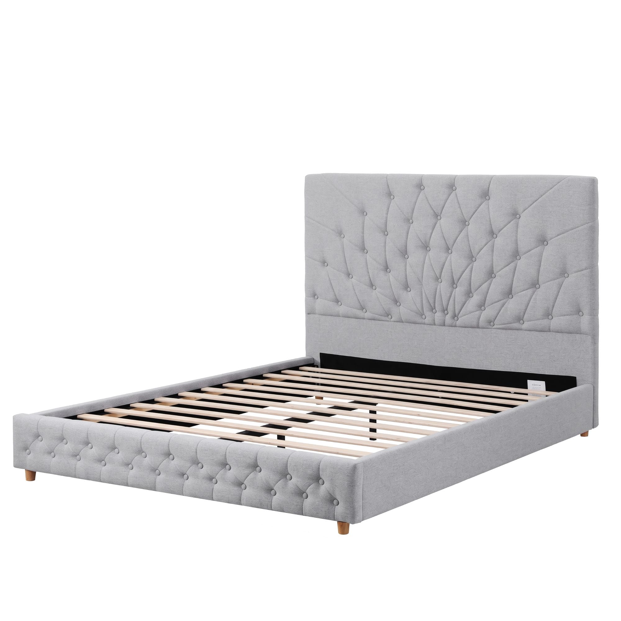 Artiss Queen Bed Frame with Tufted Headboard and Plywood Slats Grey Bedworld