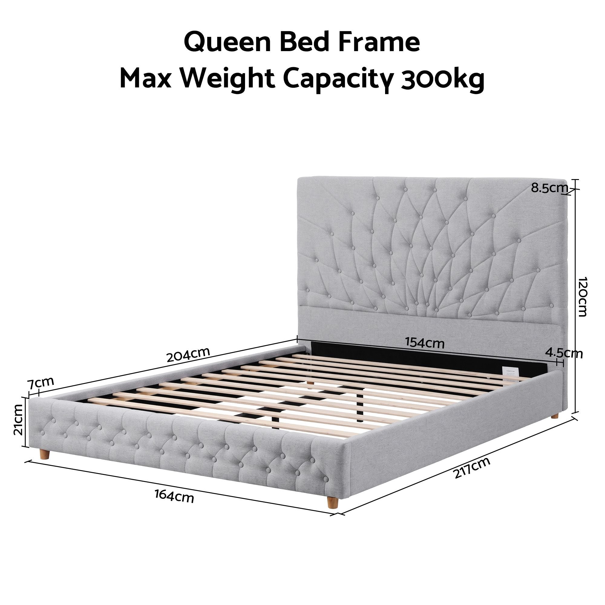 Artiss Queen Bed Frame with Tufted Headboard and Plywood Slats Grey Bedworld