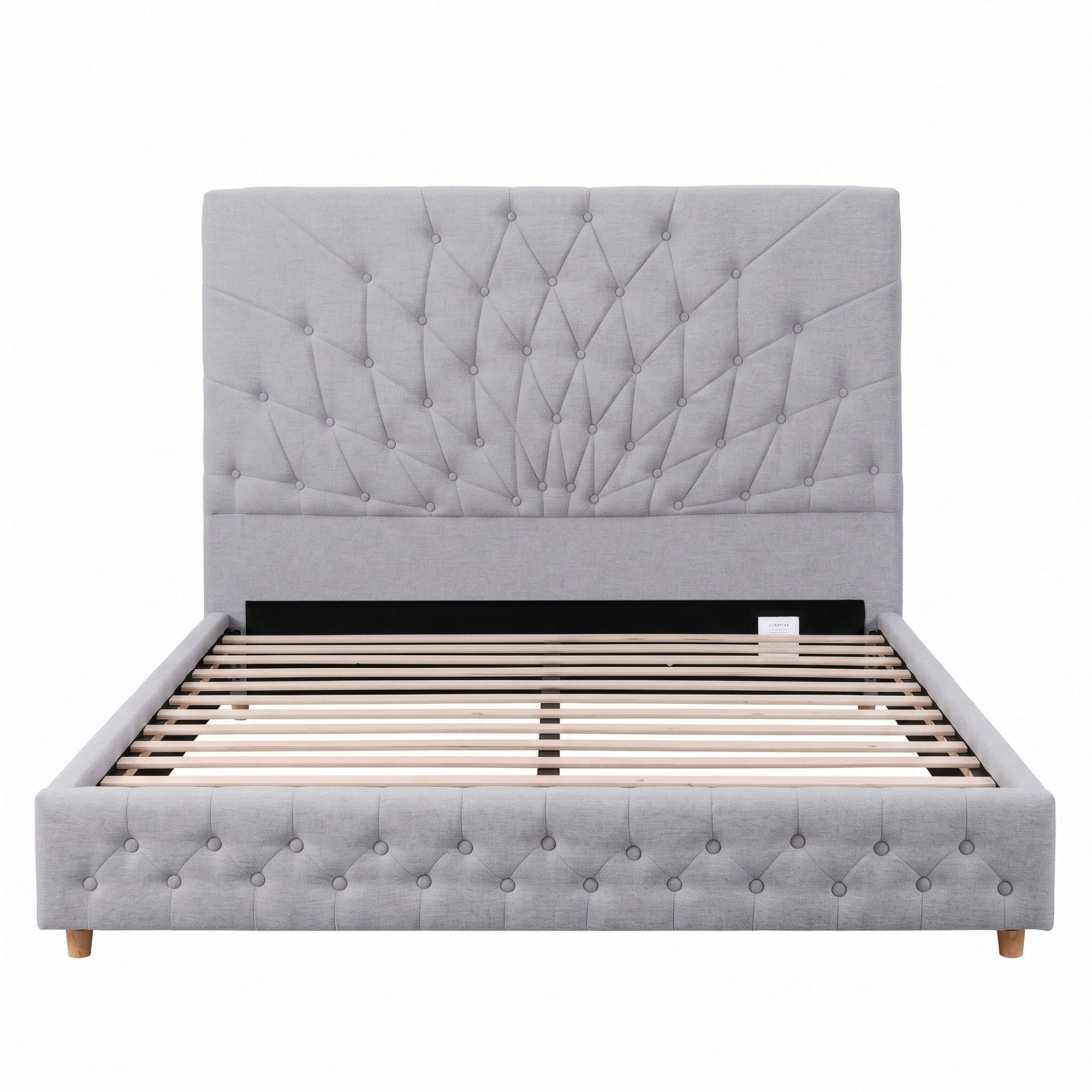 Artiss Queen Bed Frame with Tufted Headboard and Plywood Slats Grey Bedworld