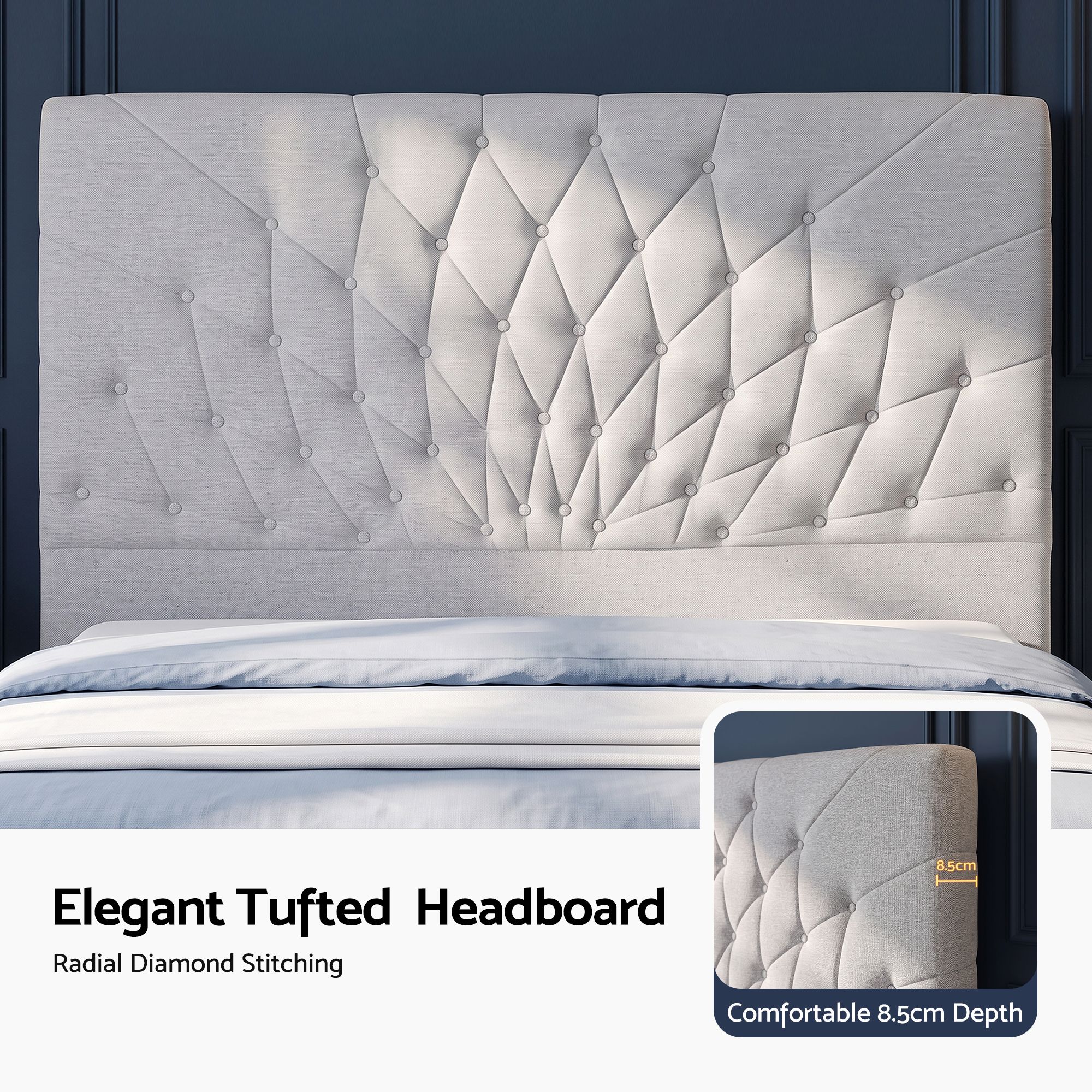 Artiss Queen Bed Frame with Tufted Headboard and Plywood Slats Grey Bedworld