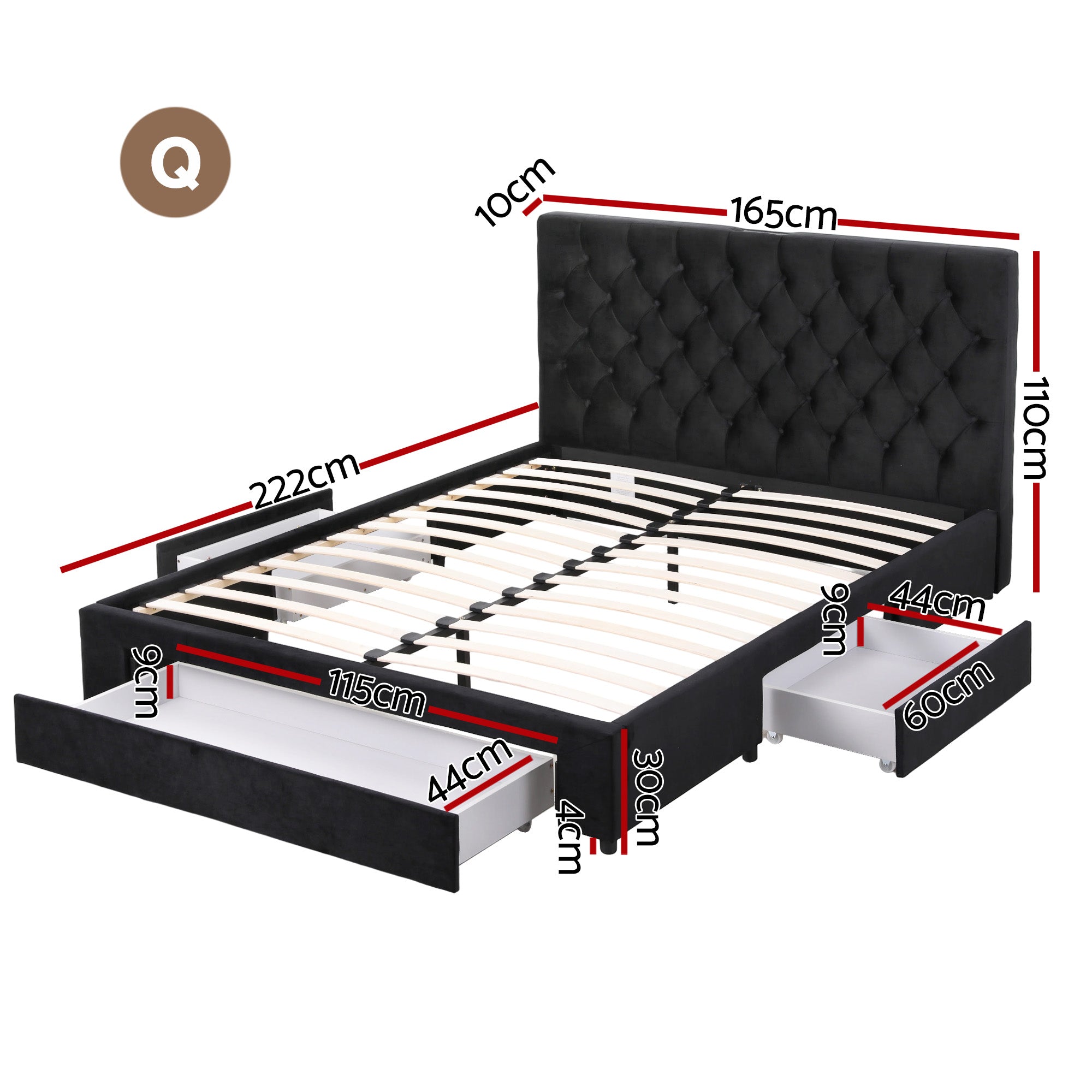Artiss Queen Bed Frame Storage Charging Station Upholstered 3 Drawers USB Type-C Bedworld