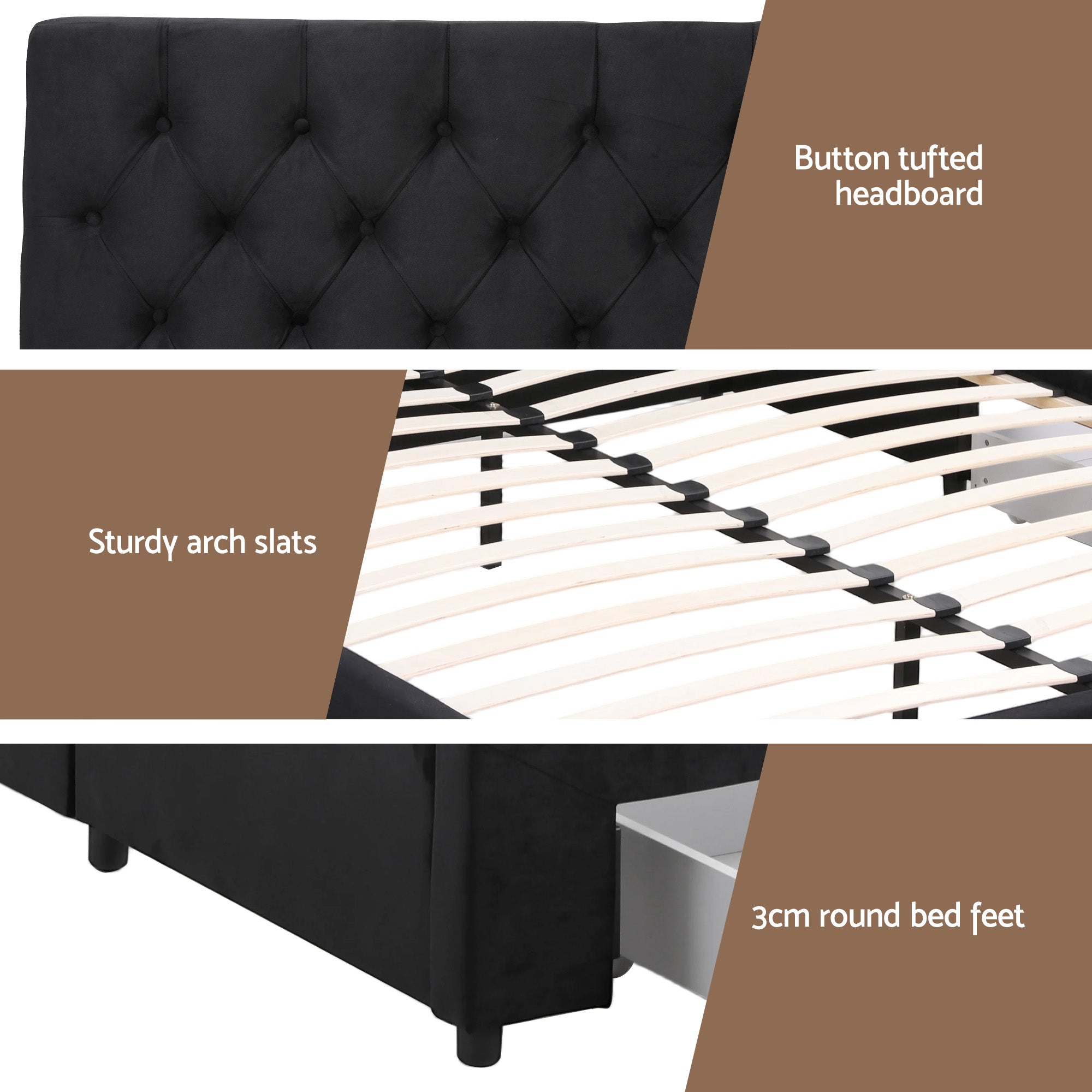 Artiss Queen Bed Frame Storage Charging Station Upholstered 3 Drawers USB Type-C Bedworld