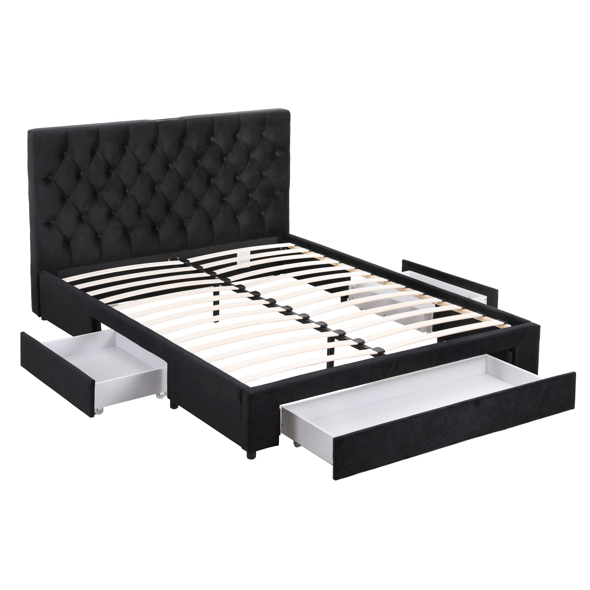 Artiss Queen Bed Frame Storage Charging Station Upholstered 3 Drawers USB Type-C Bedworld