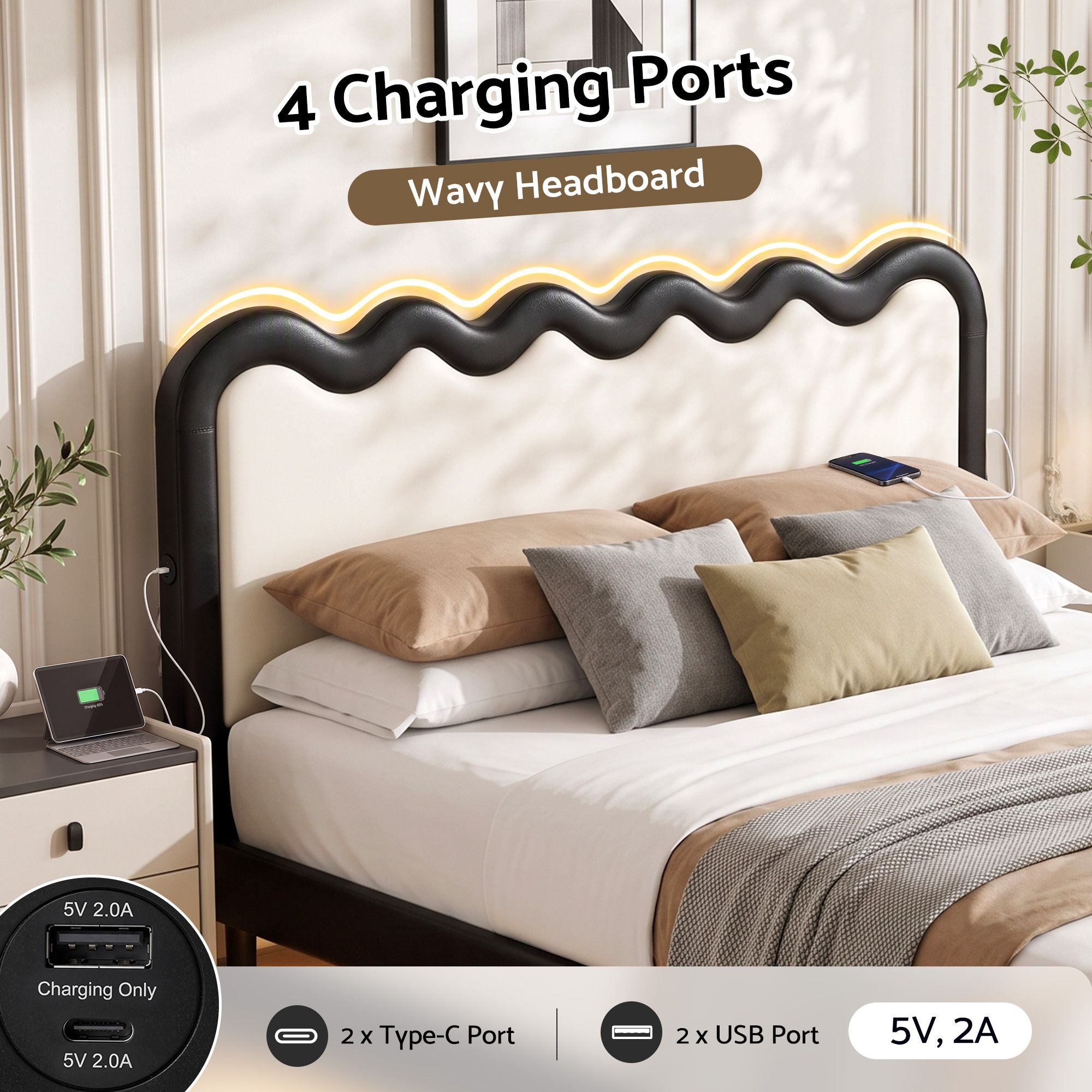 Artiss Double Bed Frame, Floating Design with RGB LED and USB Charging Bedworld