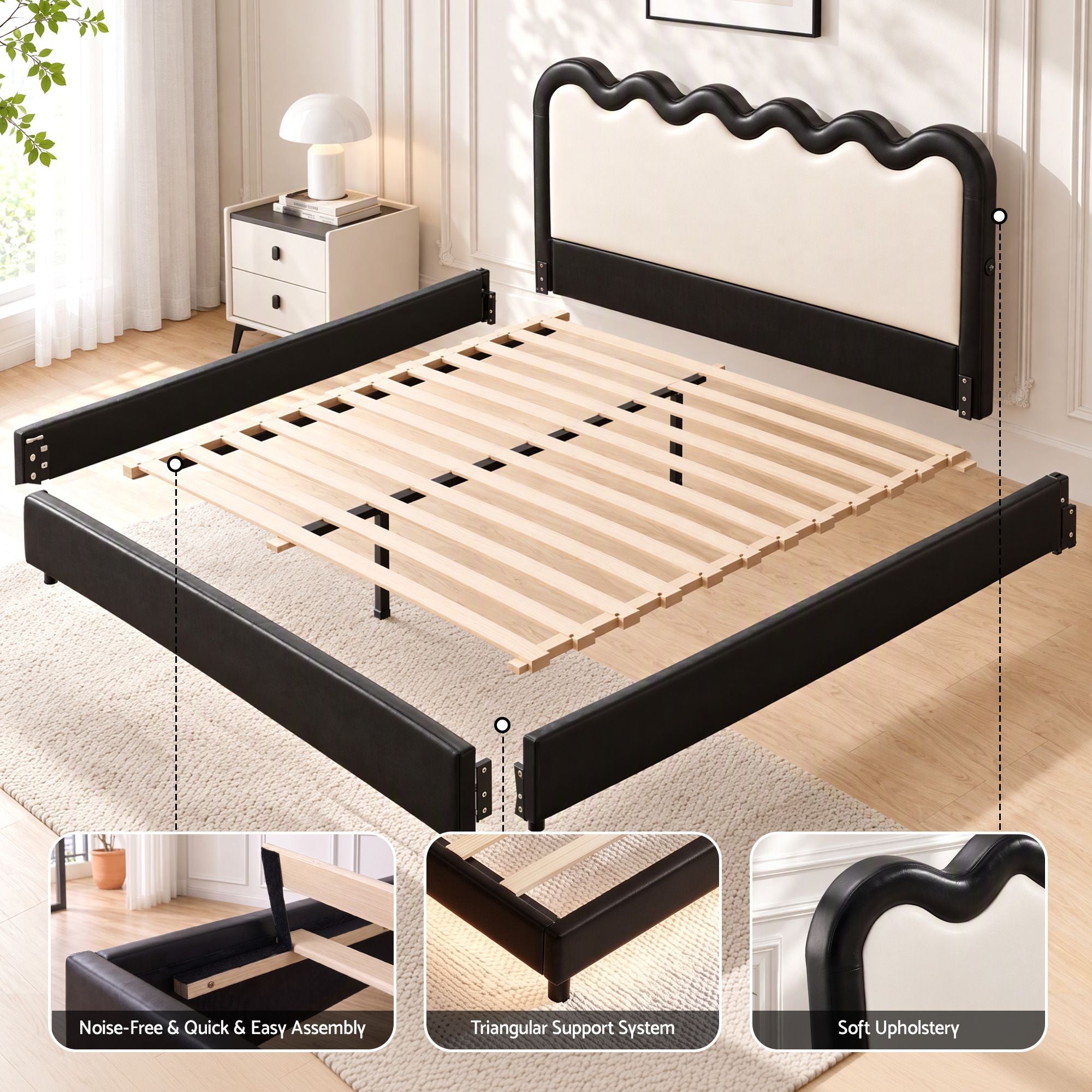 Artiss Double Bed Frame, Floating Design with RGB LED and USB Charging Bedworld
