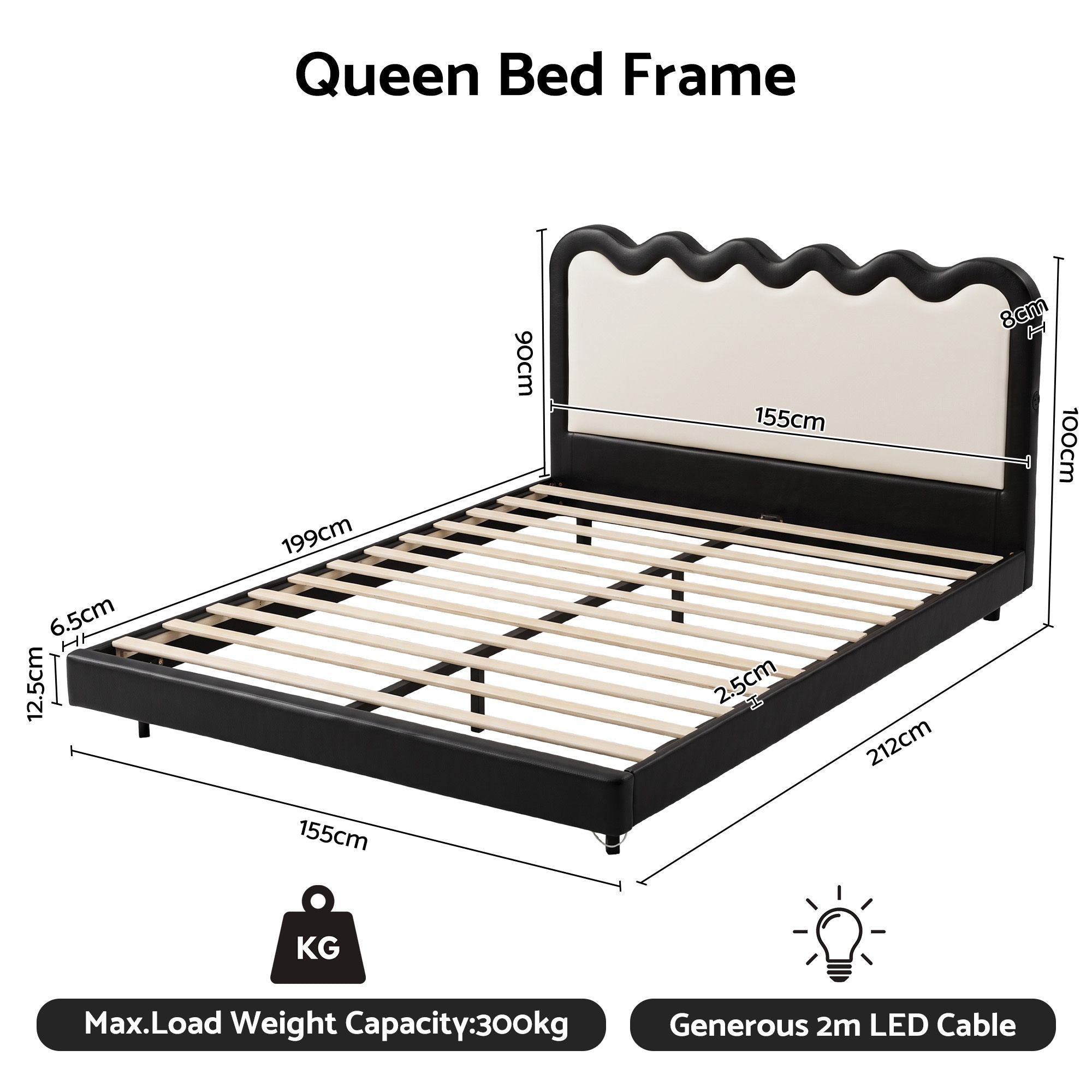 Artiss Queen Bed Frame, Floating Design with RGB LED and USB Charging Bedworld