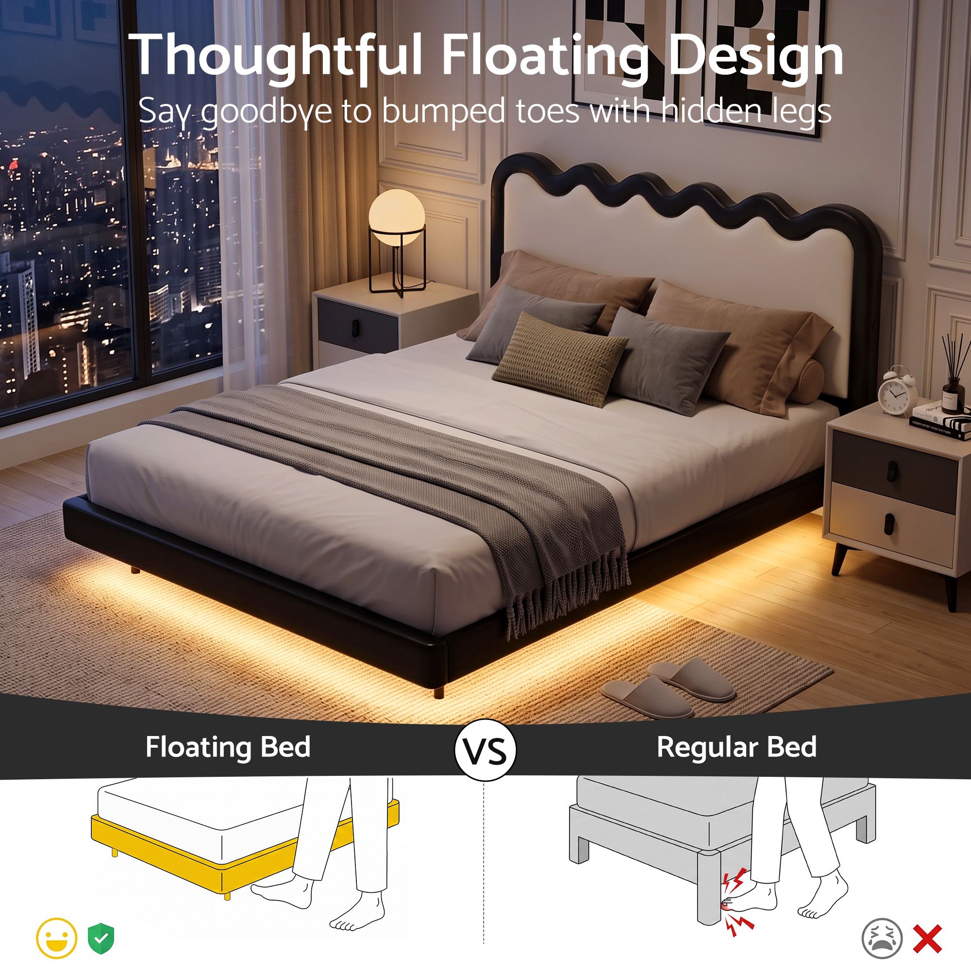 Artiss Queen Bed Frame, Floating Design with RGB LED and USB Charging Bedworld
