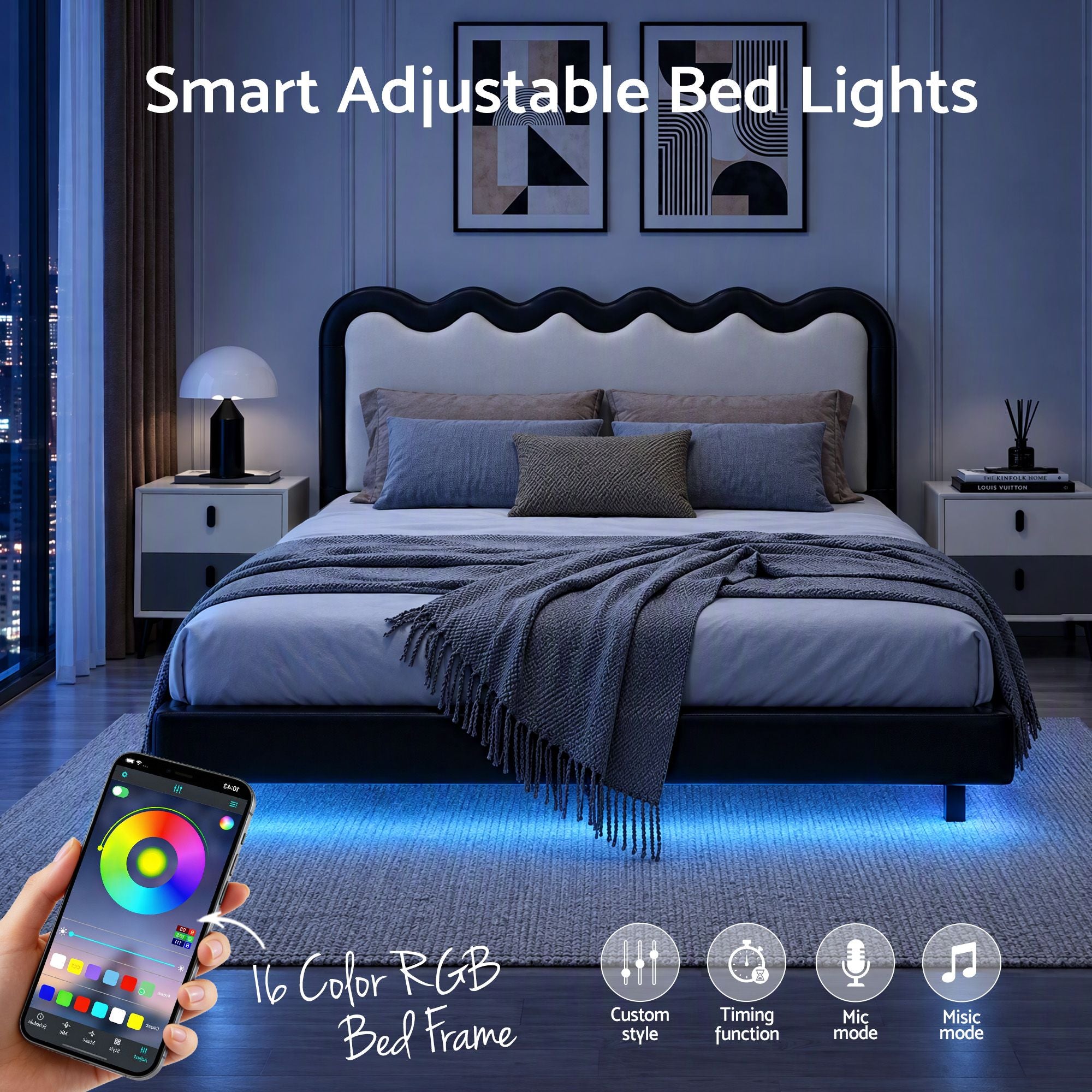 Artiss Queen Bed Frame, Floating Design with RGB LED and USB Charging Bedworld