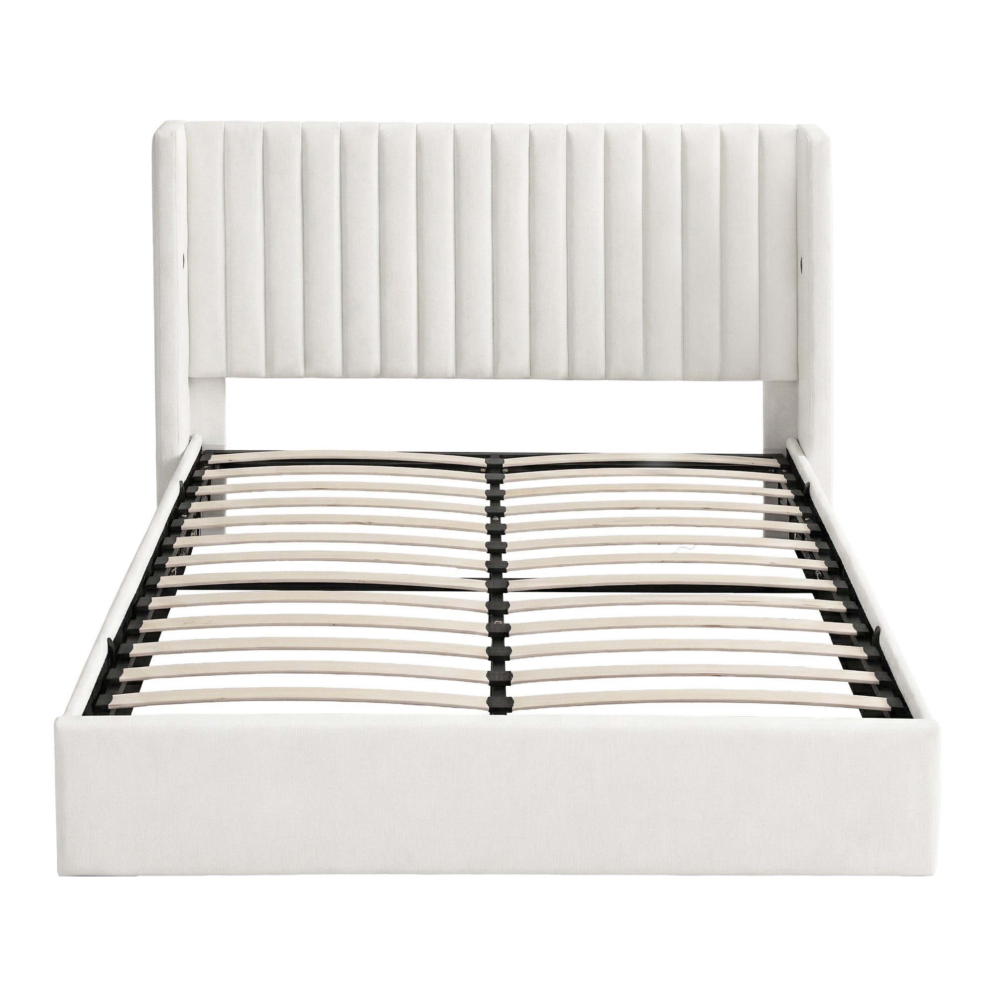 Artiss Queen Bed Frame with Gaslift Storage USB Type-C Charging Ports Velvet Upholstery White Bedworld