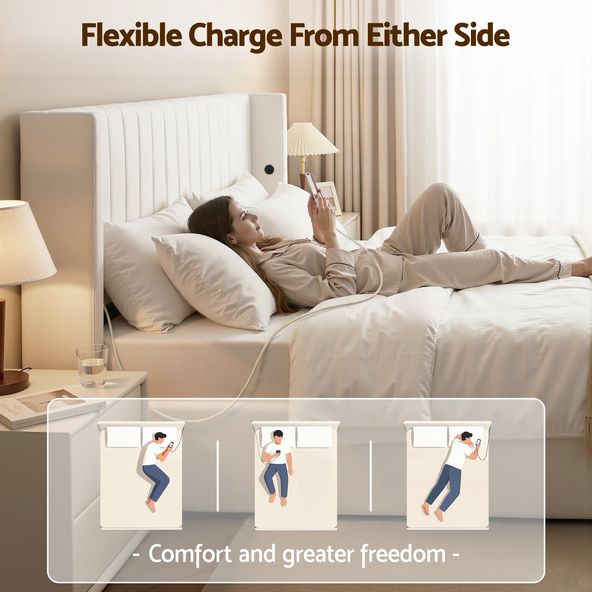 Artiss Queen Bed Frame with Gaslift Storage USB Type-C Charging Ports Velvet Upholstery White Bedworld