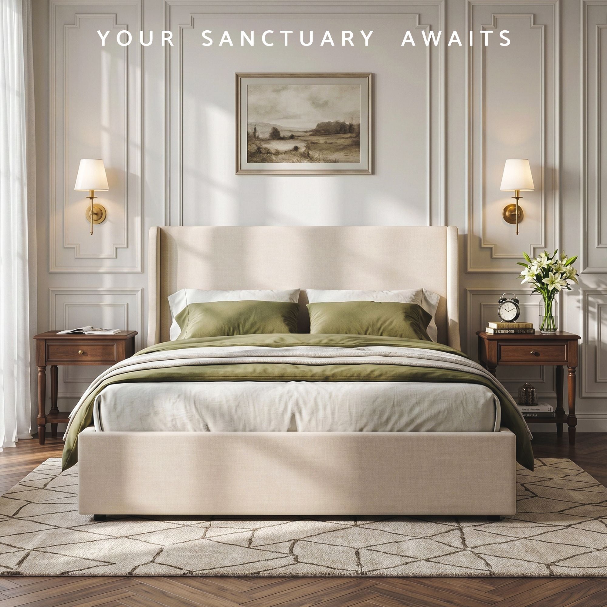 Artiss Double Upholstered Bed Frame with 3 Storage Drawers Wingback Headboard Heavy Duty Metal Platform Base Bedworld