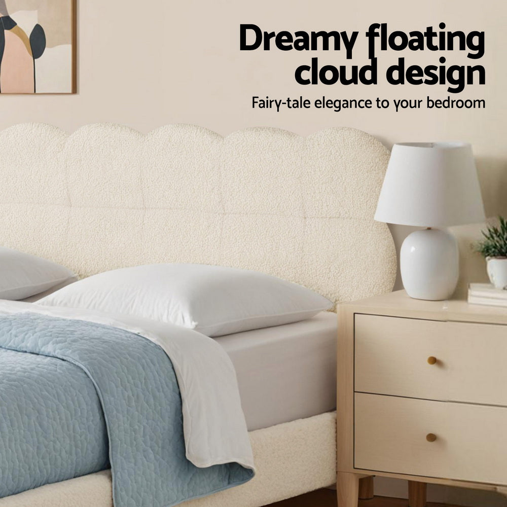 White cloud headboard bed frame with upholstered padding and rounded edge details