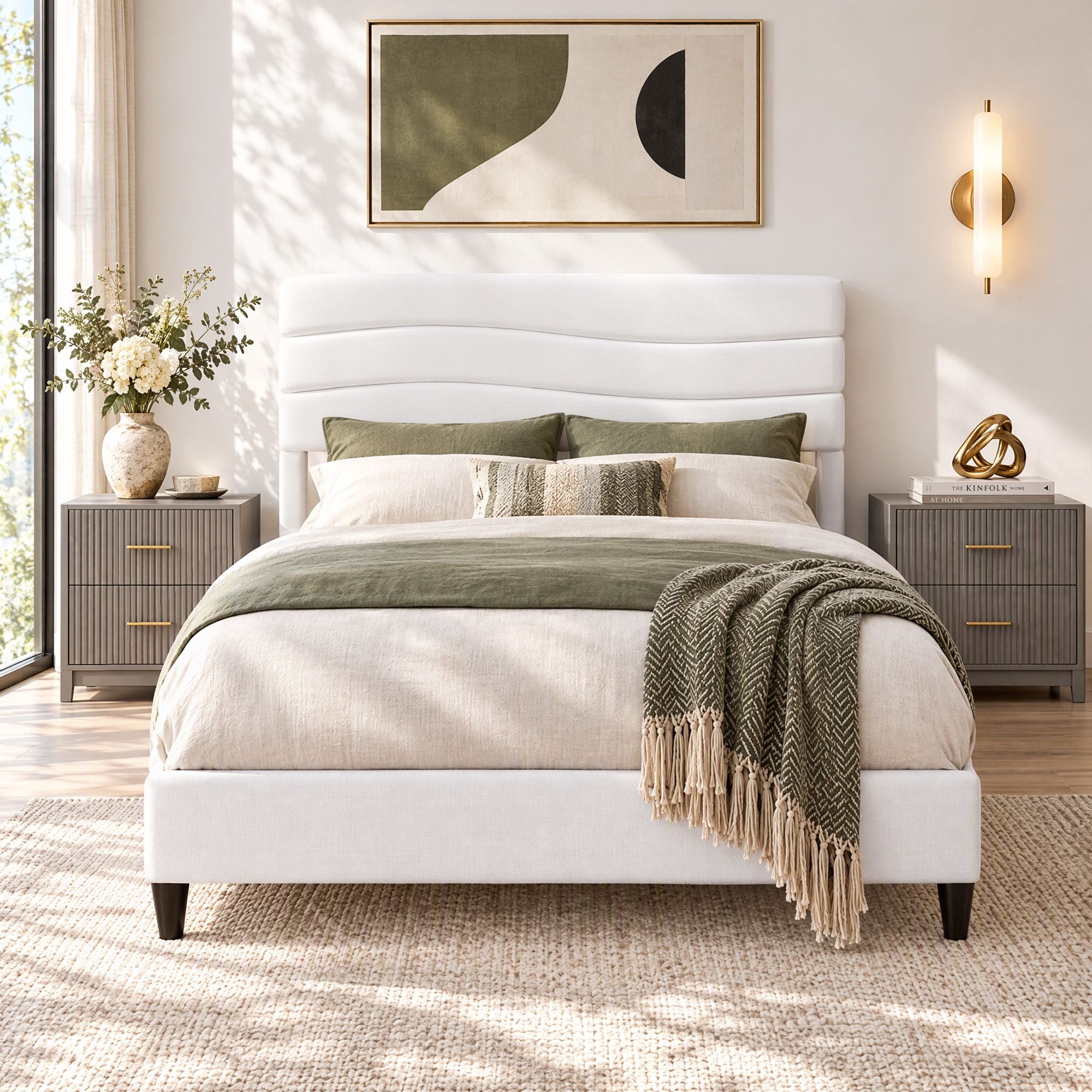 Artiss Double Bed Frame with Adjustable Headboard Platform Base Linen Fabric Charging Ports Bedworld