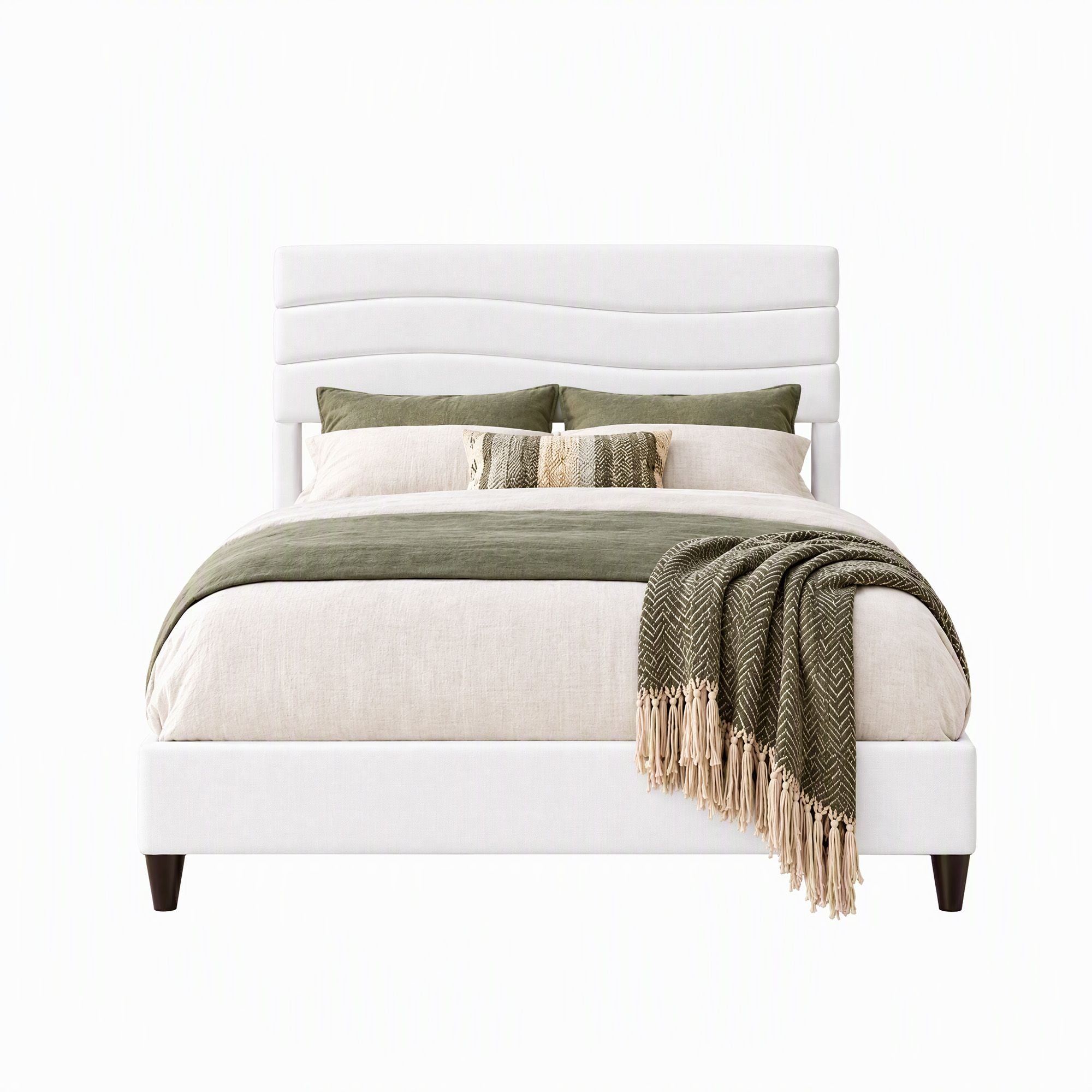 Artiss Double Bed Frame with Adjustable Headboard Platform Base Linen Fabric Charging Ports Bedworld