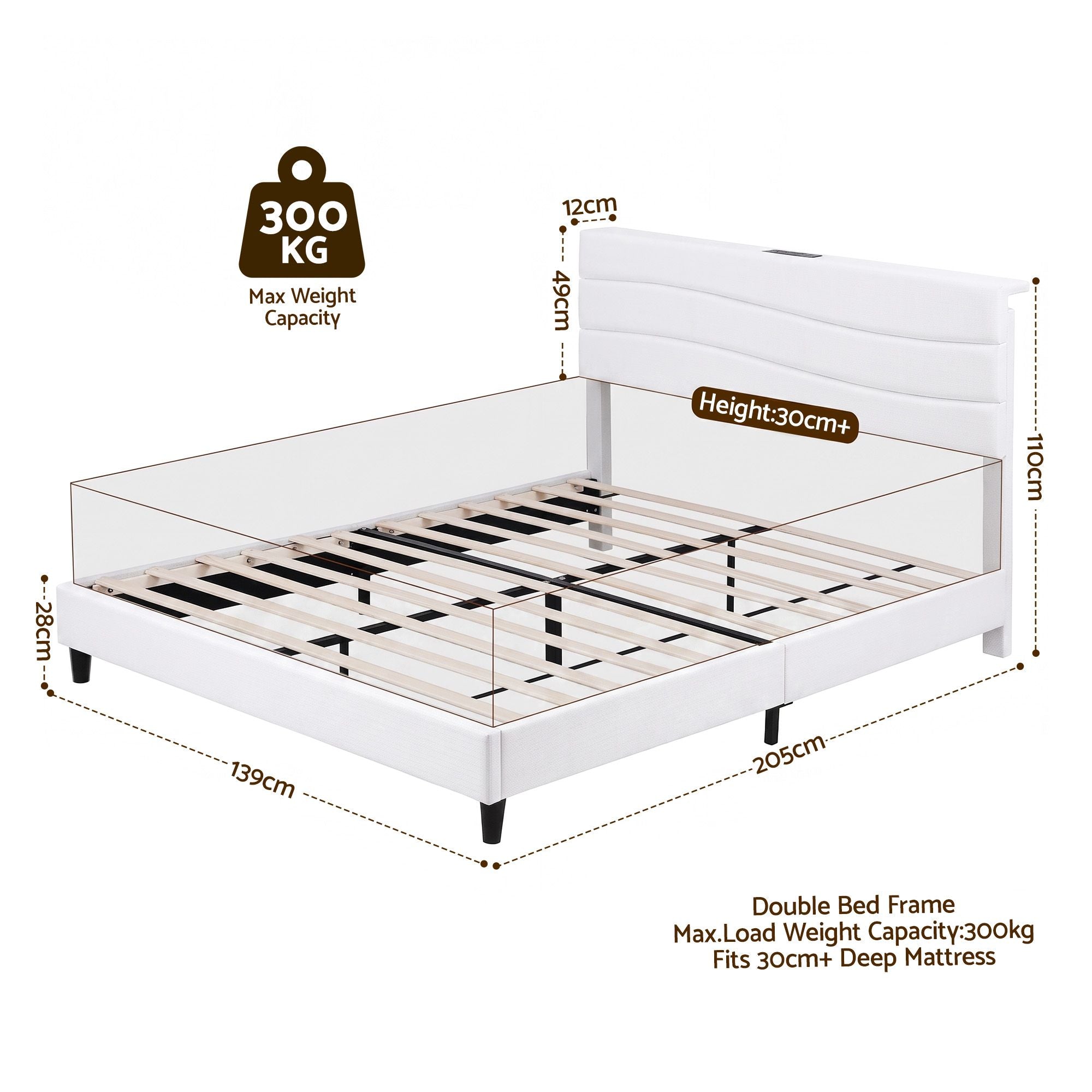 Artiss Double Bed Frame with Adjustable Headboard Platform Base Linen Fabric Charging Ports Bedworld