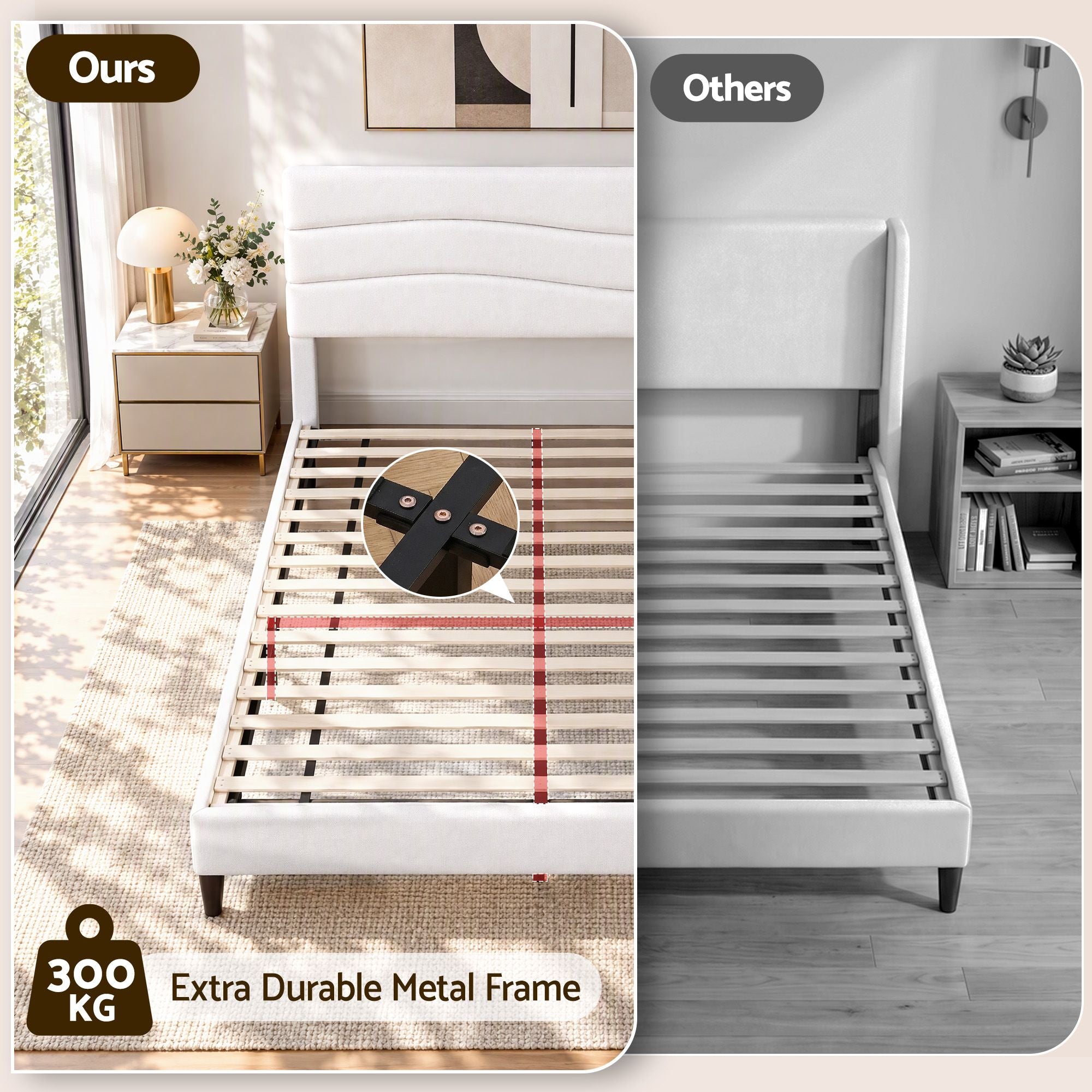 Artiss Double Bed Frame with Adjustable Headboard Platform Base Linen Fabric Charging Ports Bedworld