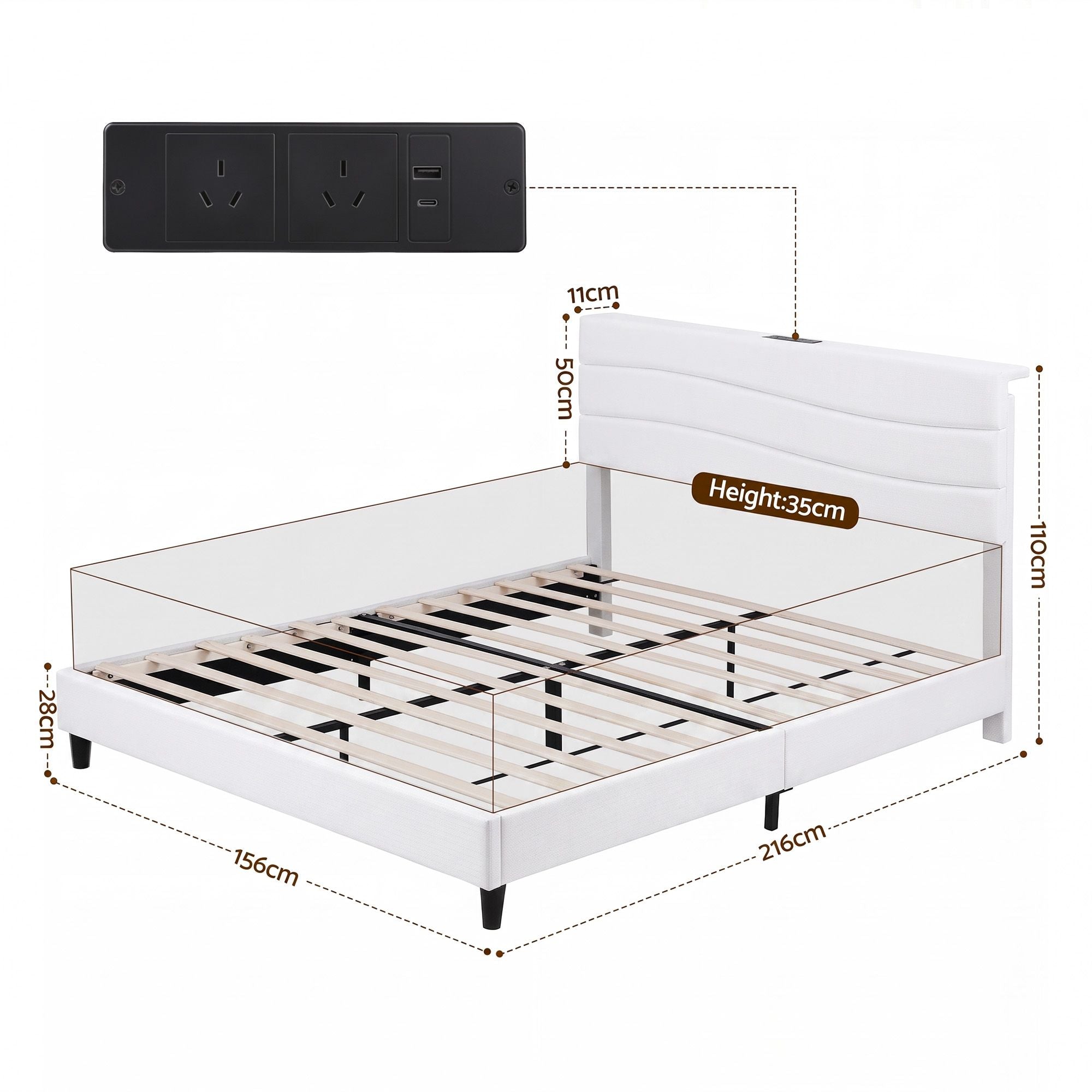 Artiss Queen Bed Frame with Storage Adjustable Headboard Platform Base Linen Fabric Charging Ports Bedworld