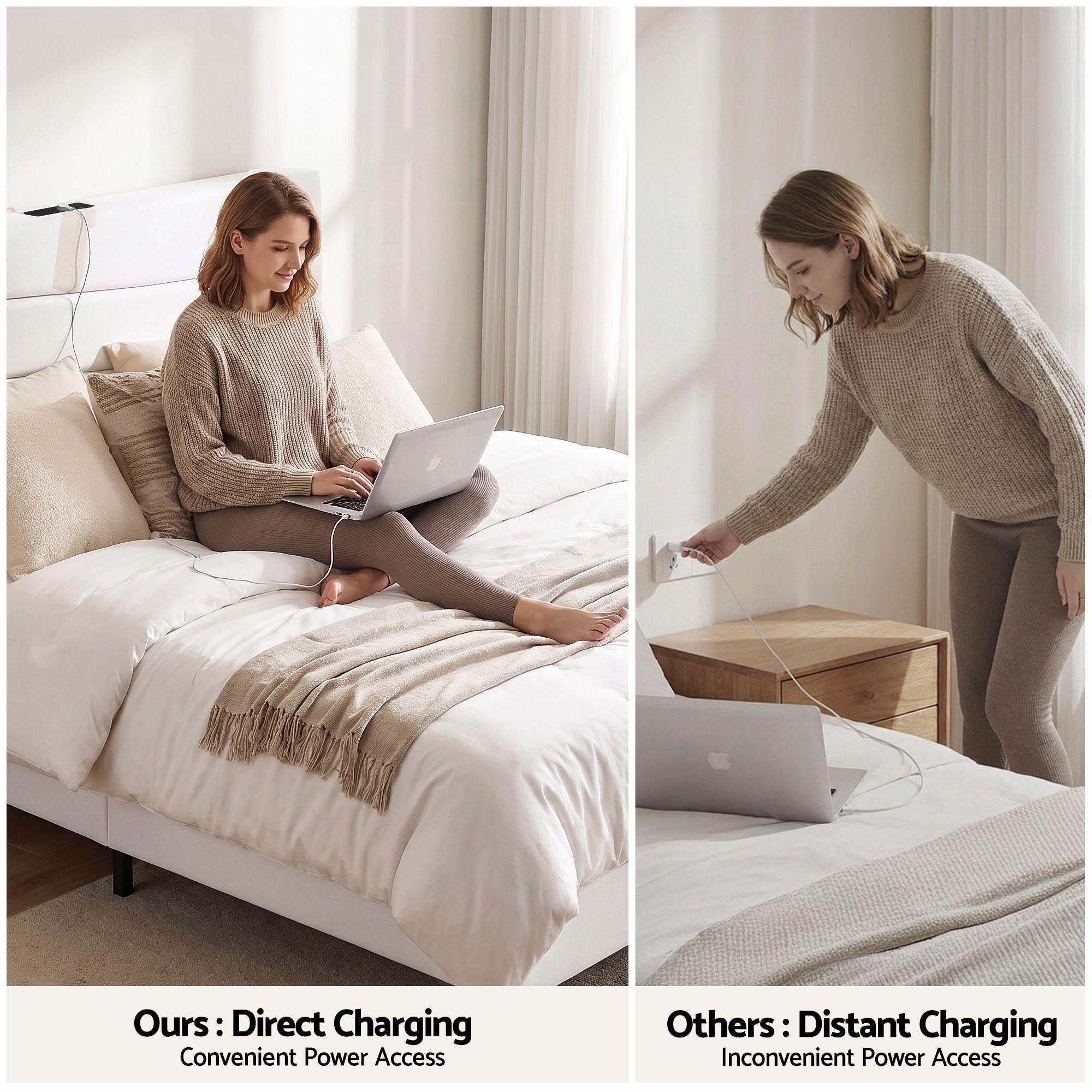 Artiss Queen Bed Frame with Storage Adjustable Headboard Platform Base Linen Fabric Charging Ports Bedworld