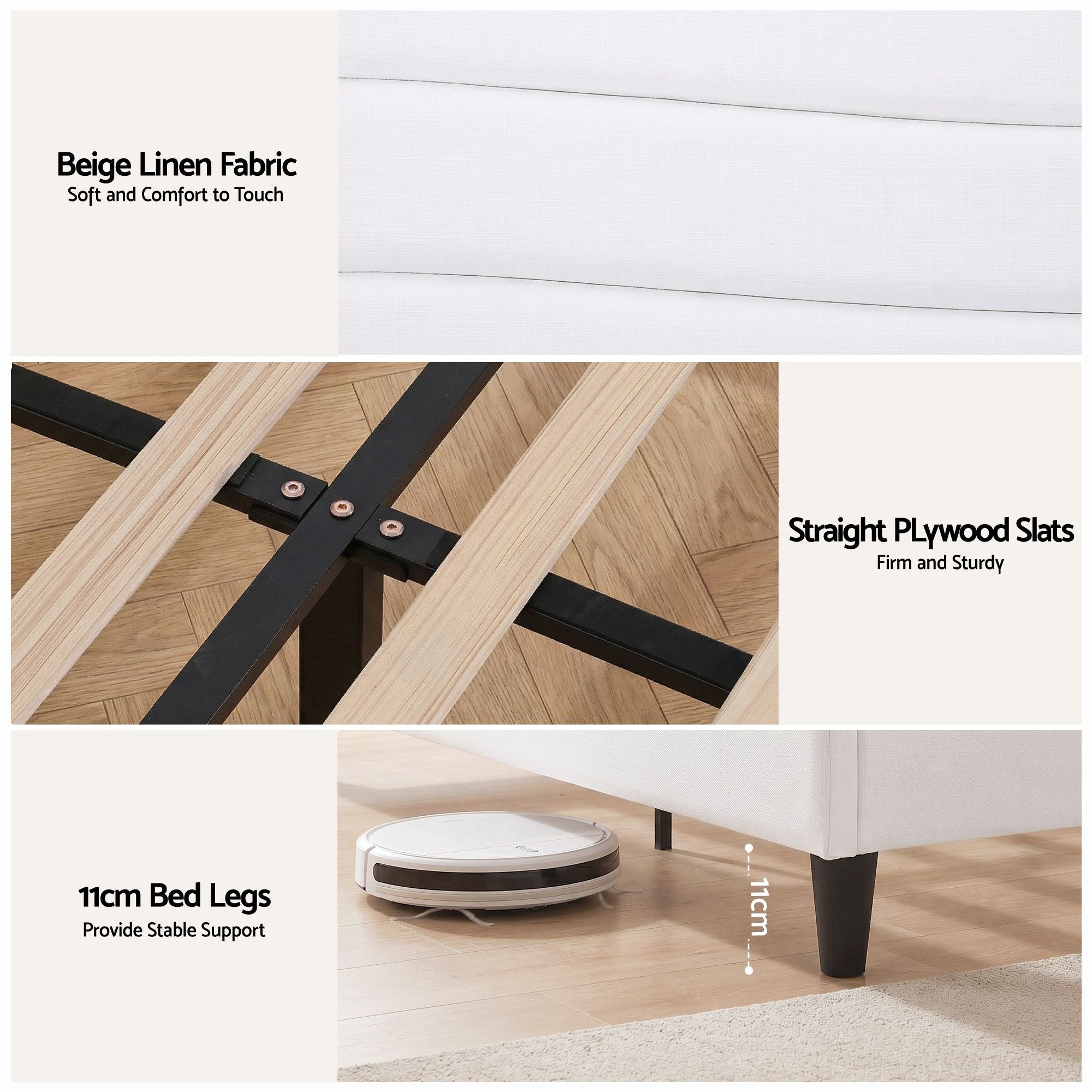 Artiss Queen Bed Frame with Storage Adjustable Headboard Platform Base Linen Fabric Charging Ports Bedworld