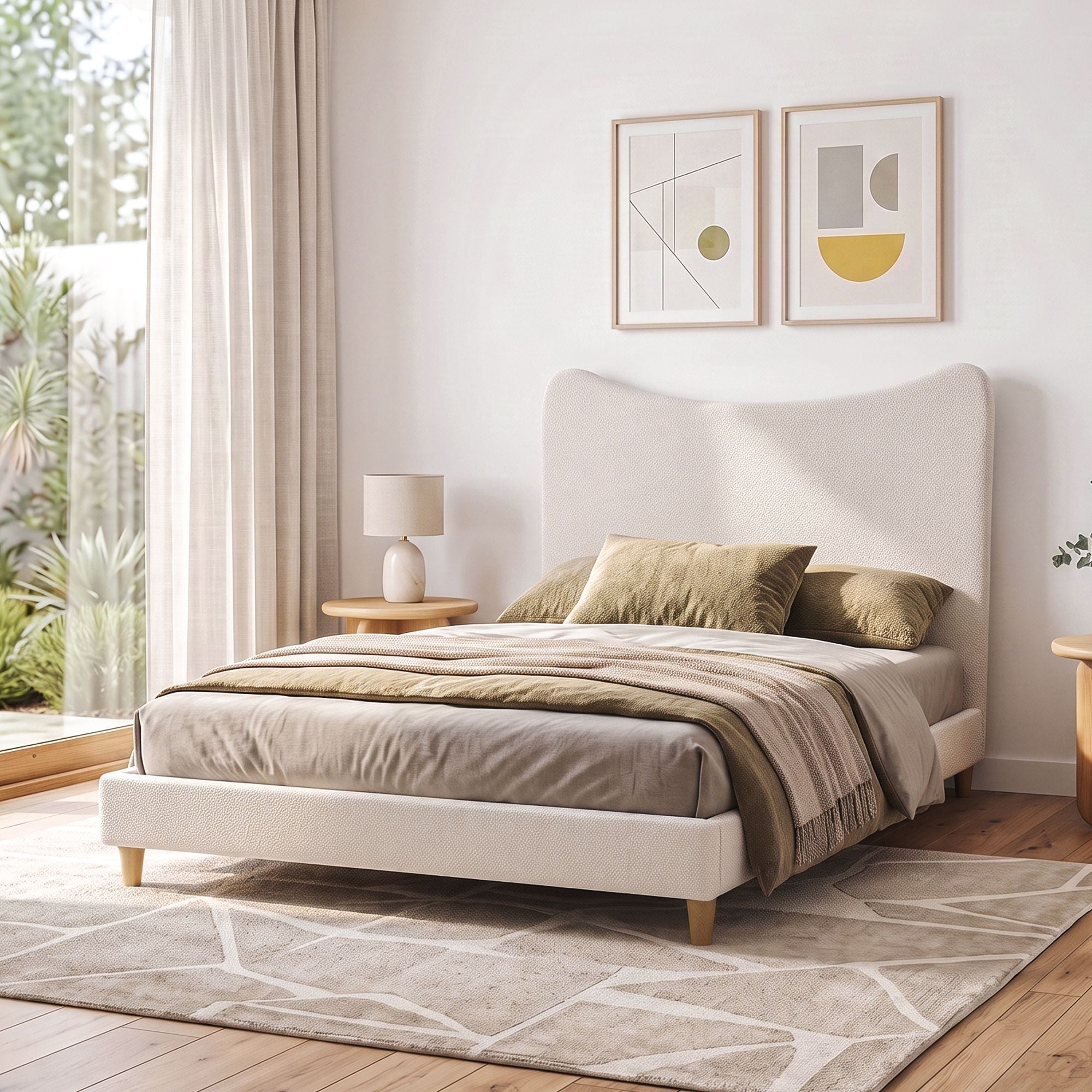 Artiss Double Bed Frame with Boucle Headboard, Beige, 300kg Capacity Bedworld