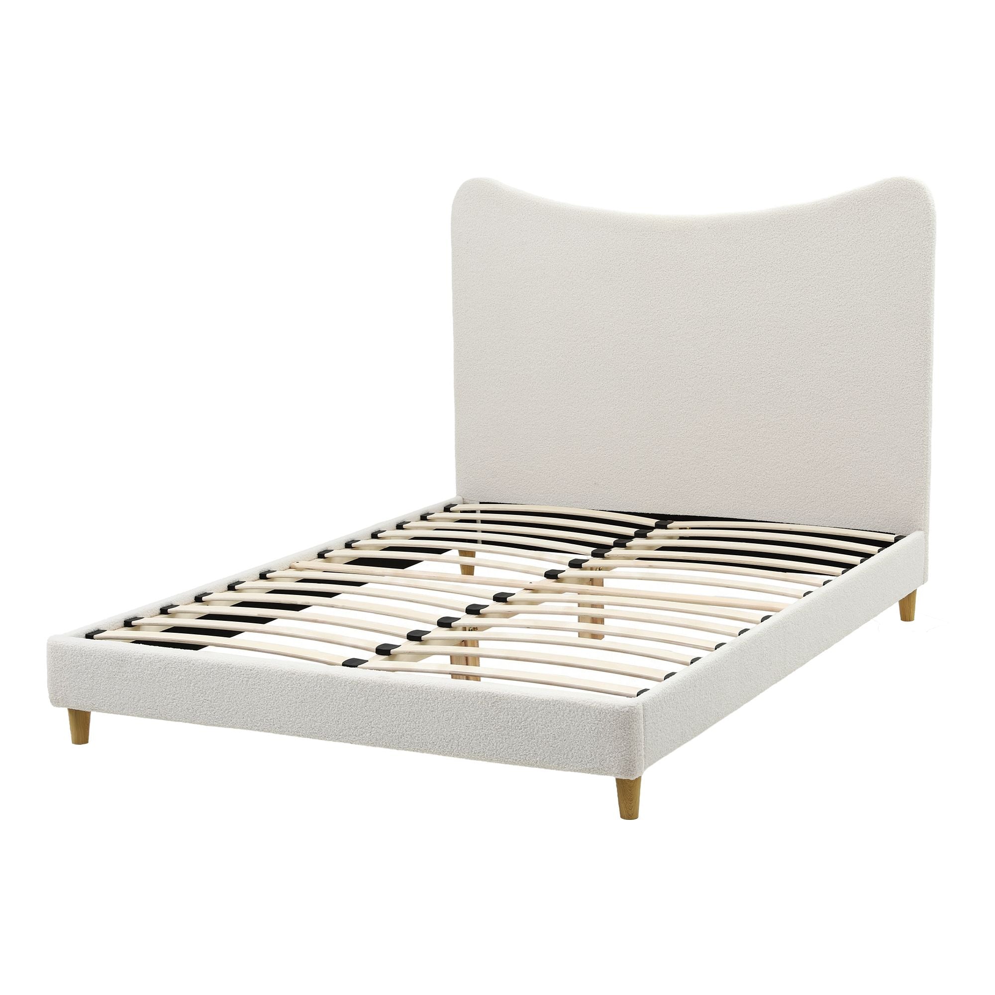 Artiss Double Bed Frame with Boucle Headboard, Beige, 300kg Capacity Bedworld