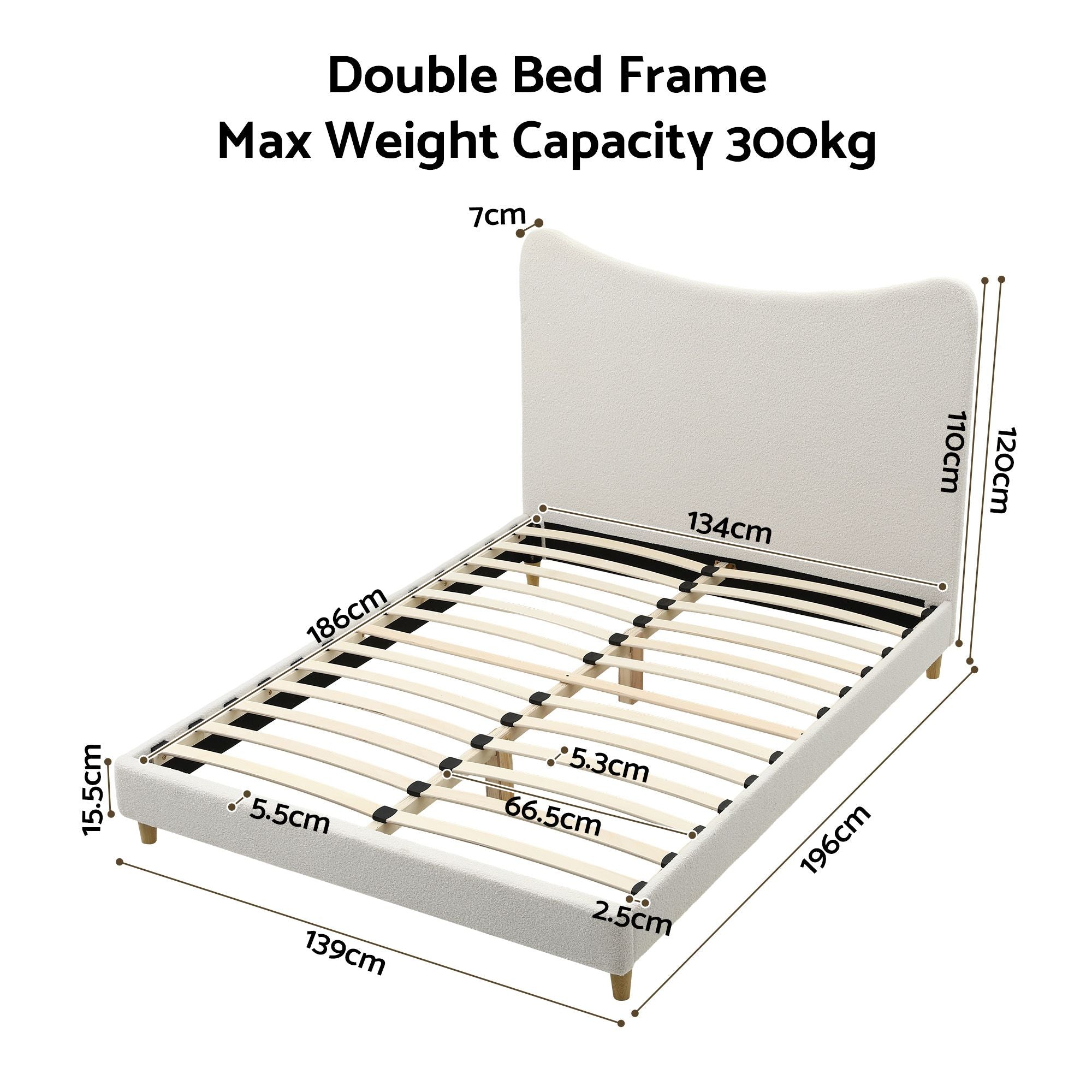 Artiss Double Bed Frame with Boucle Headboard, Beige, 300kg Capacity Bedworld