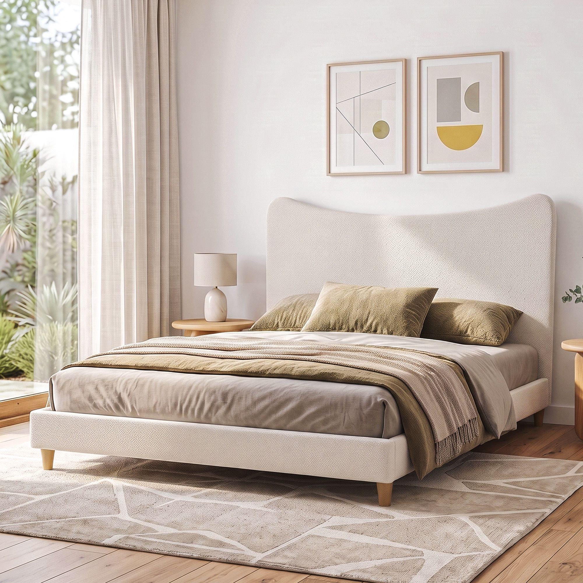 Artiss King Bed Frame with Boucle Headboard, Beige, 300kg Capacity Bedworld